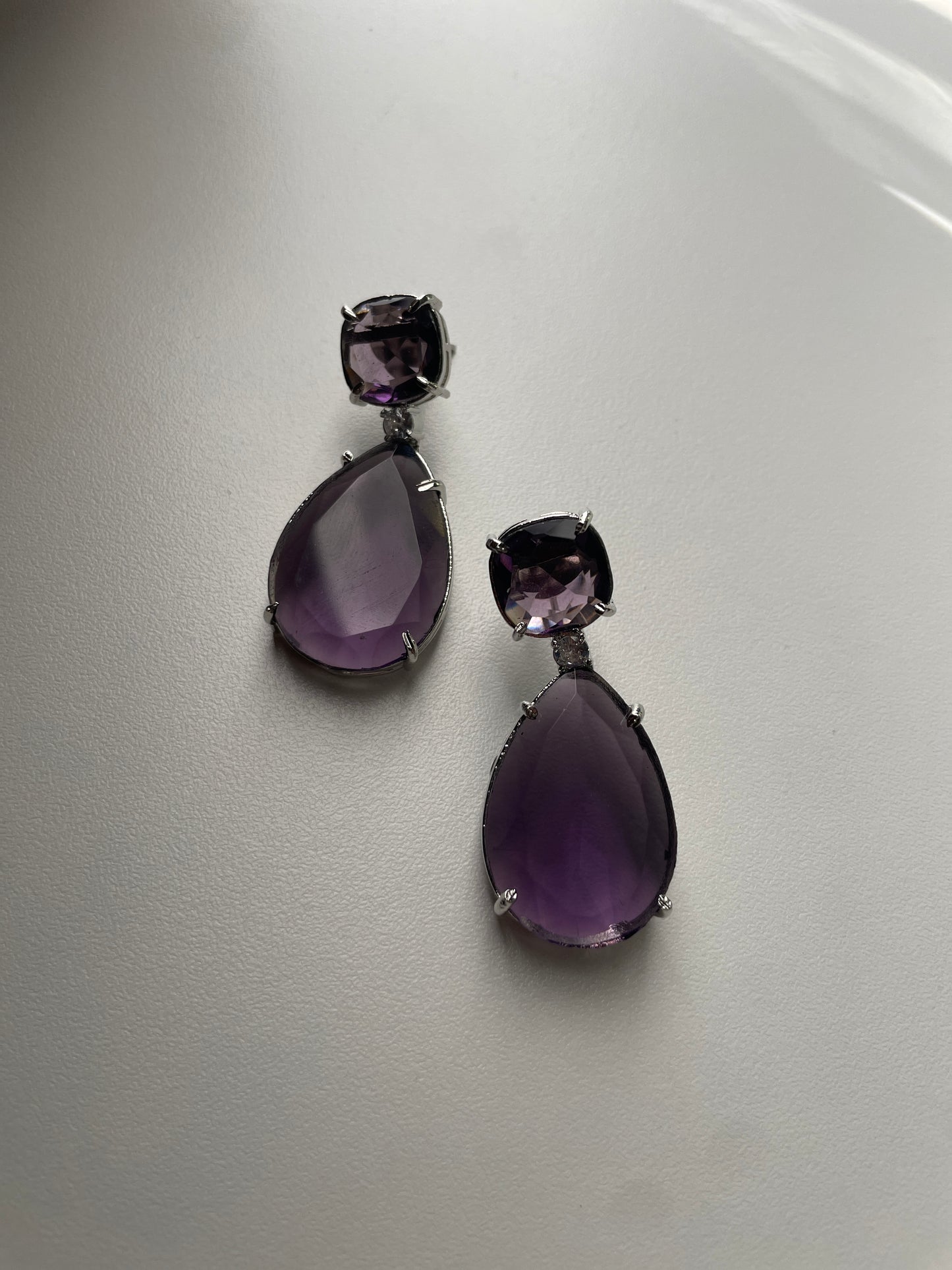 GIA - Crystal drop AD earrings in Amethyst purple - HOUSE OF SAANVI