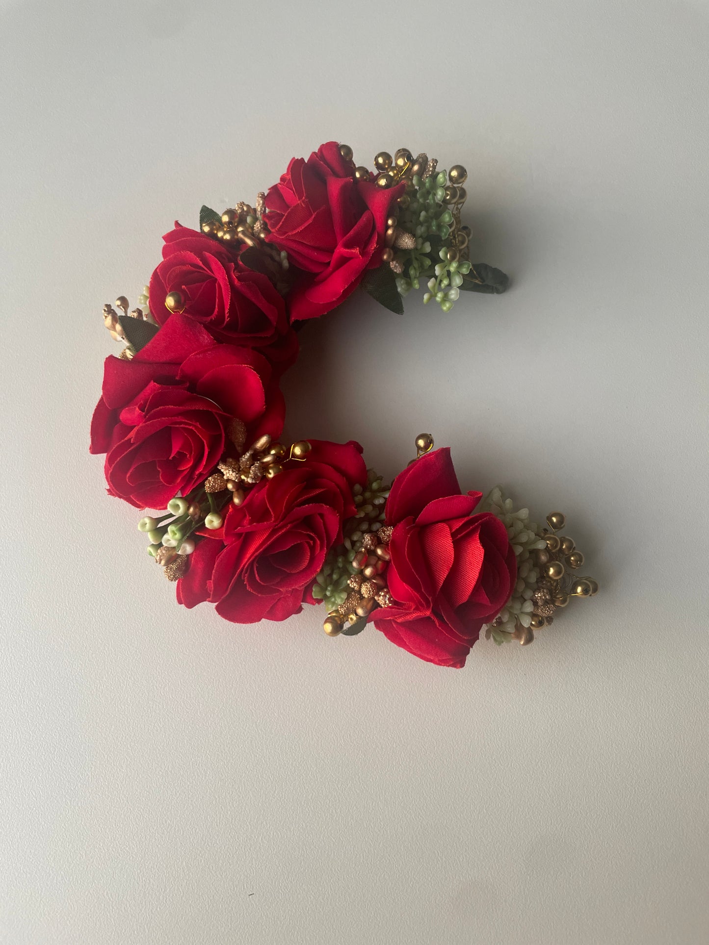 RED GRACE - artificial flowers hair accessory (veni/tiara) - HOUSE OF SAANVI