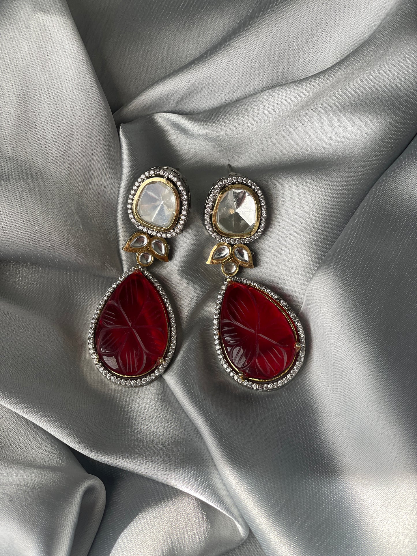 LAILY Uncut Kundan Drop Earrings - Red