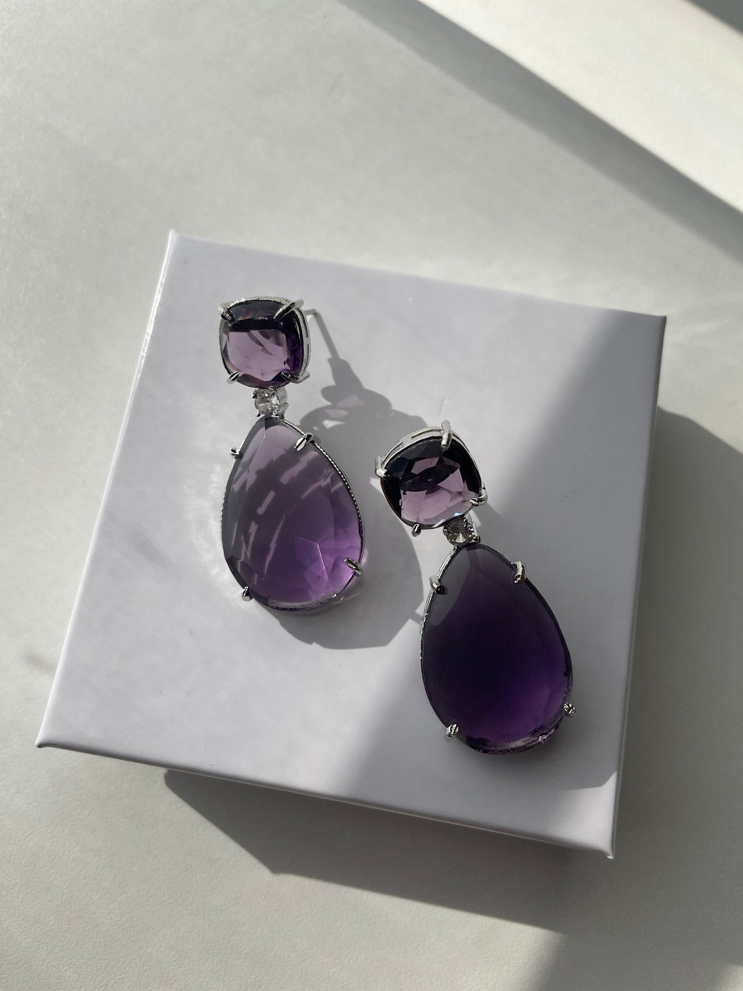 GIA - Crystal drop AD earrings in Amethyst purple - HOUSE OF SAANVI