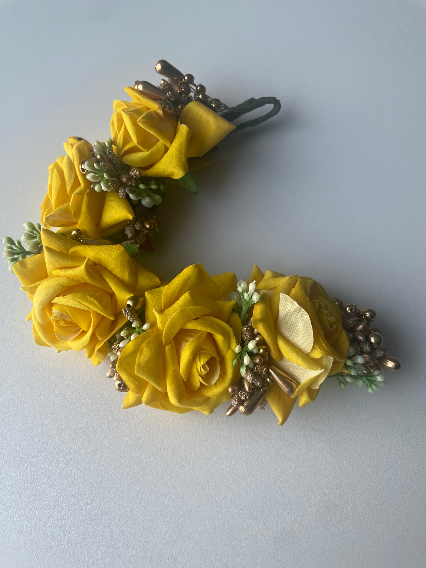 GOLDEN GRACE - artificial flowers hair accessory (veni/tiara) - HOUSE OF SAANVI