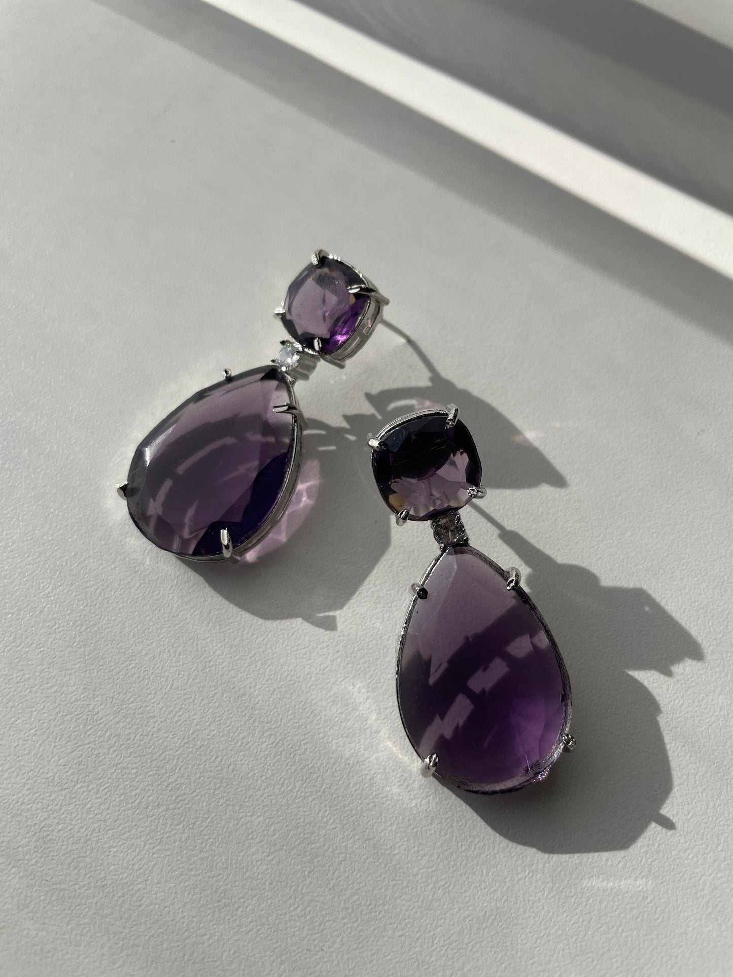 GIA - Crystal drop AD earrings in Amethyst purple - HOUSE OF SAANVI