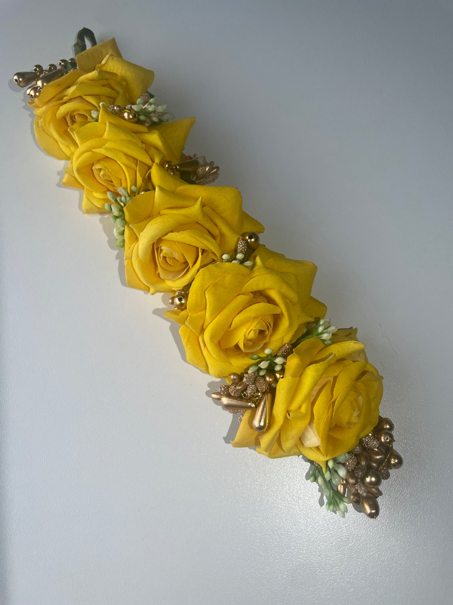 GOLDEN GRACE - artificial flowers hair accessory (veni/tiara) - HOUSE OF SAANVI