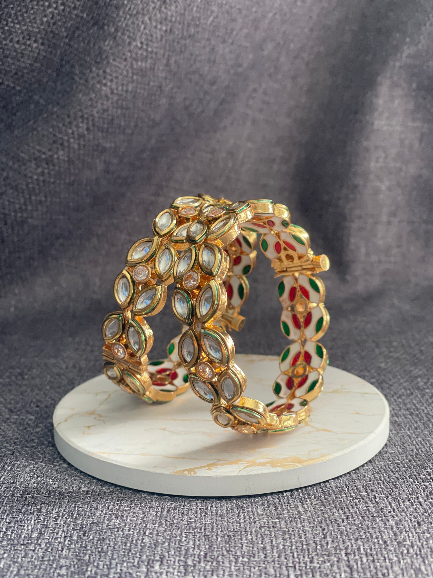SAROJA - Gold plated Kundan with Meenakari openable Kada/Bangles - HOUSE OF SAANVI