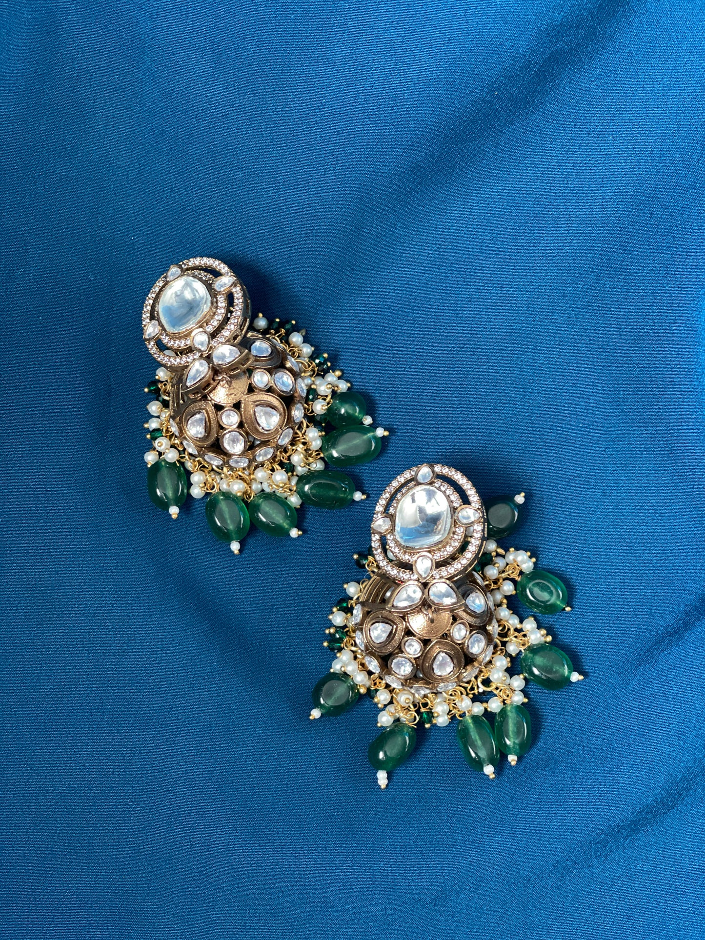 GAUHAR kundan jhumka - green - HOUSE OF SAANVI