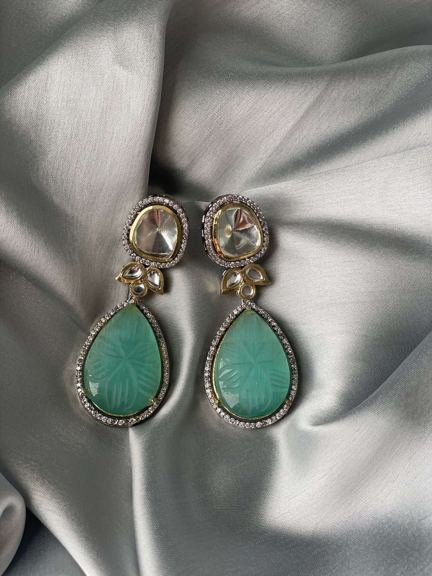 LAILY Uncut Kundan Drop Earrings - Mint