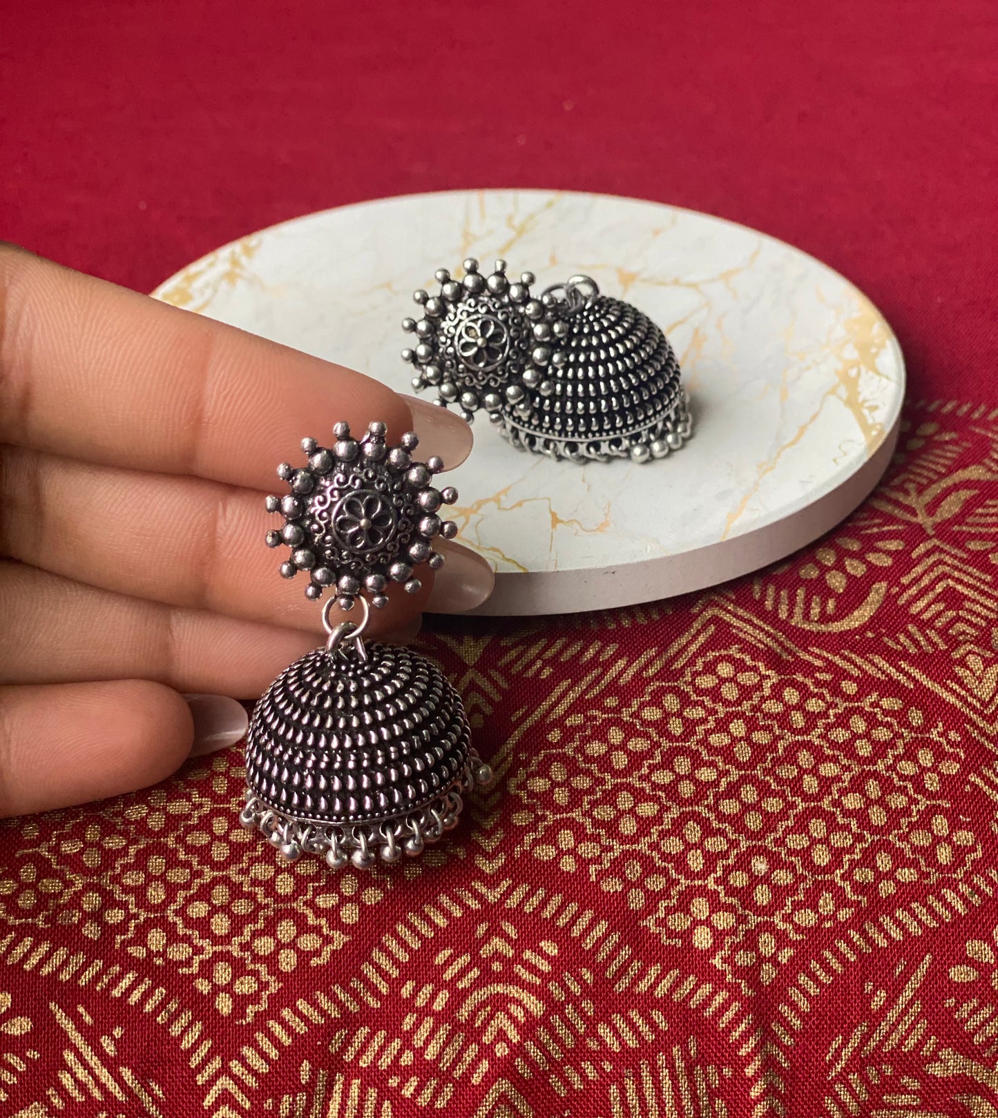 TANUJA black metal (oxidised) jhumka - HOUSE OF SAANVI