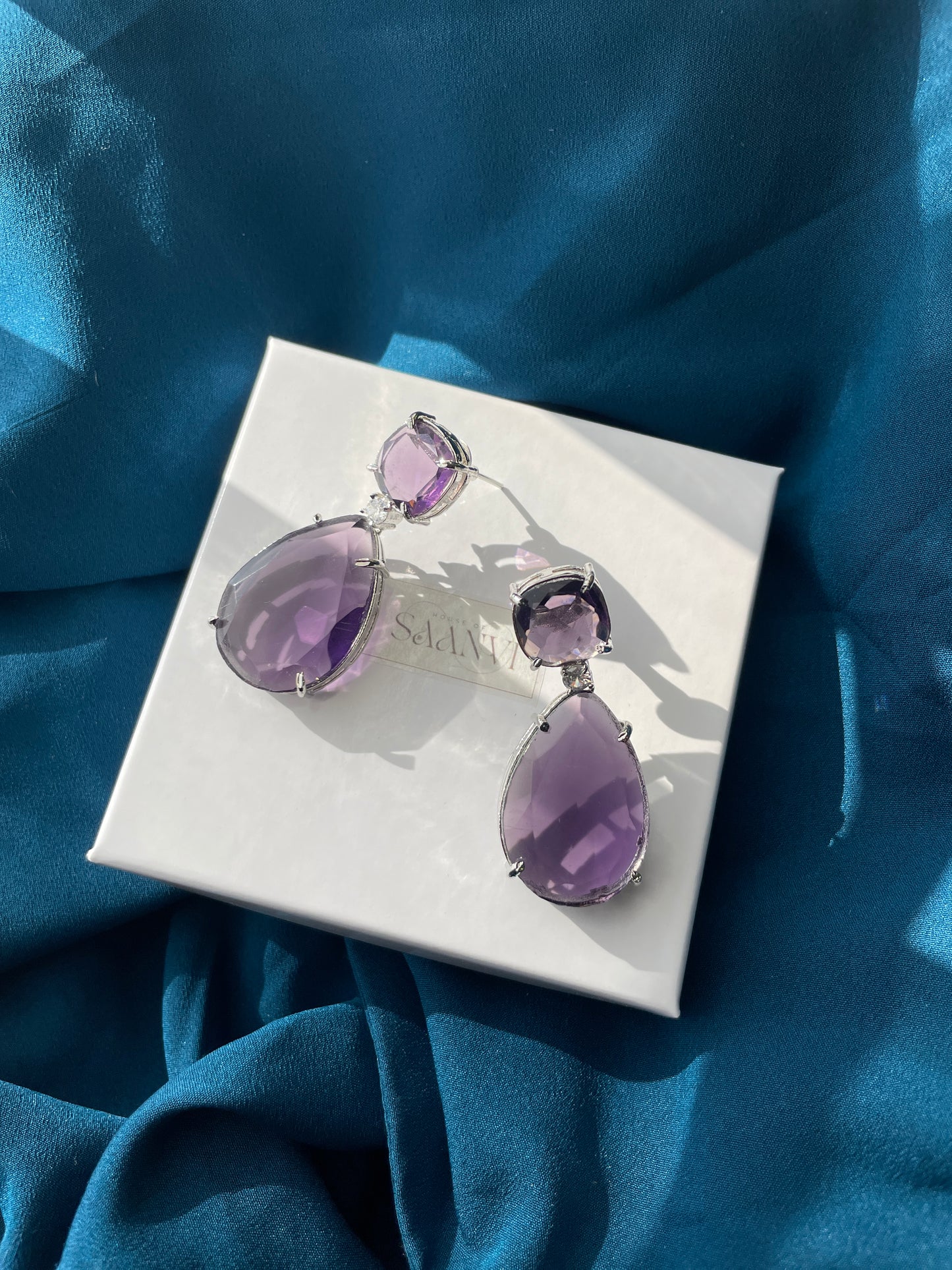 GIA - Crystal drop AD earrings in Amethyst purple - HOUSE OF SAANVI