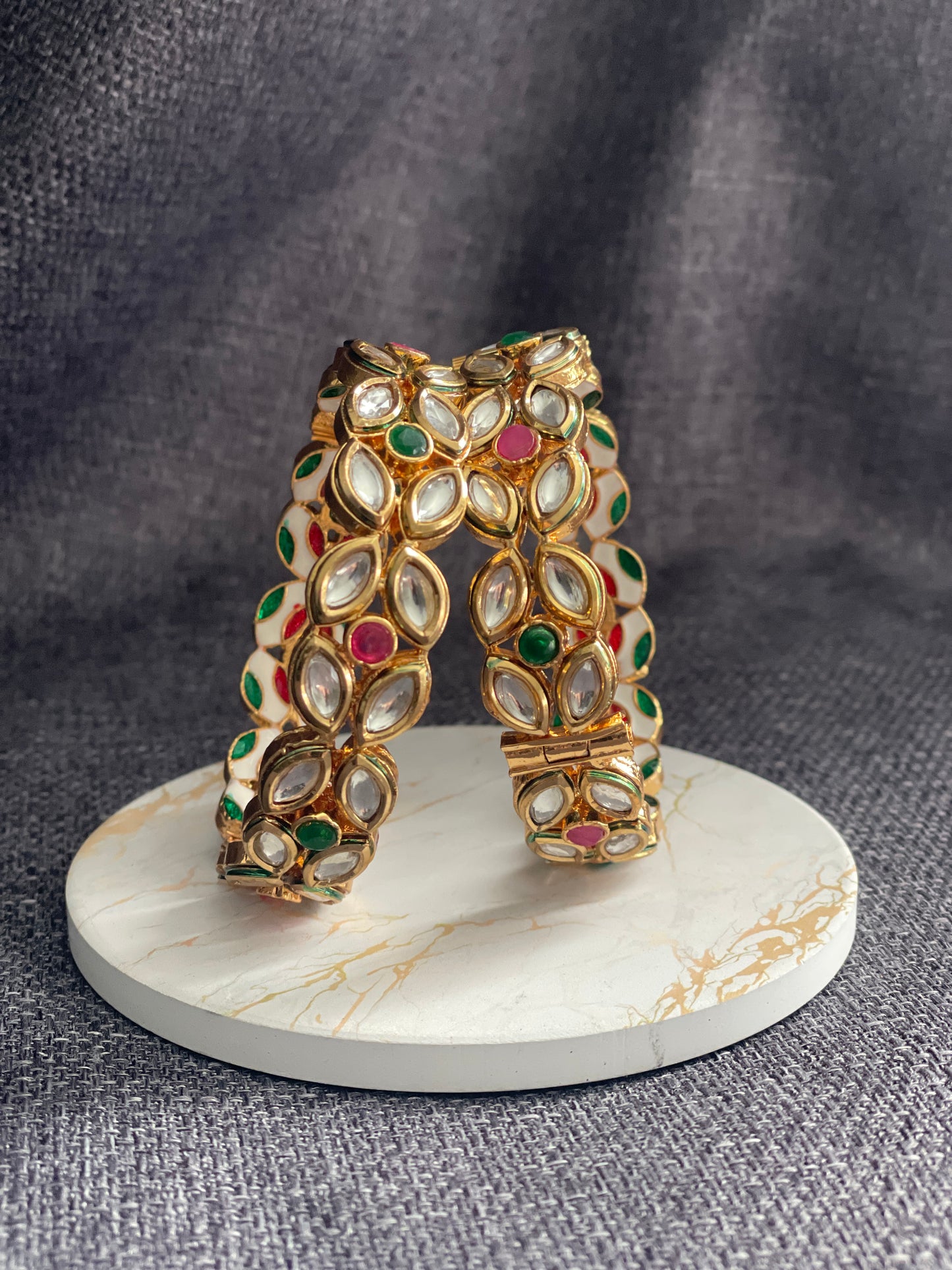 SAROJA - Gold plated Kundan with Meenakari openable Kada/Bangles in red - HOUSE OF SAANVI