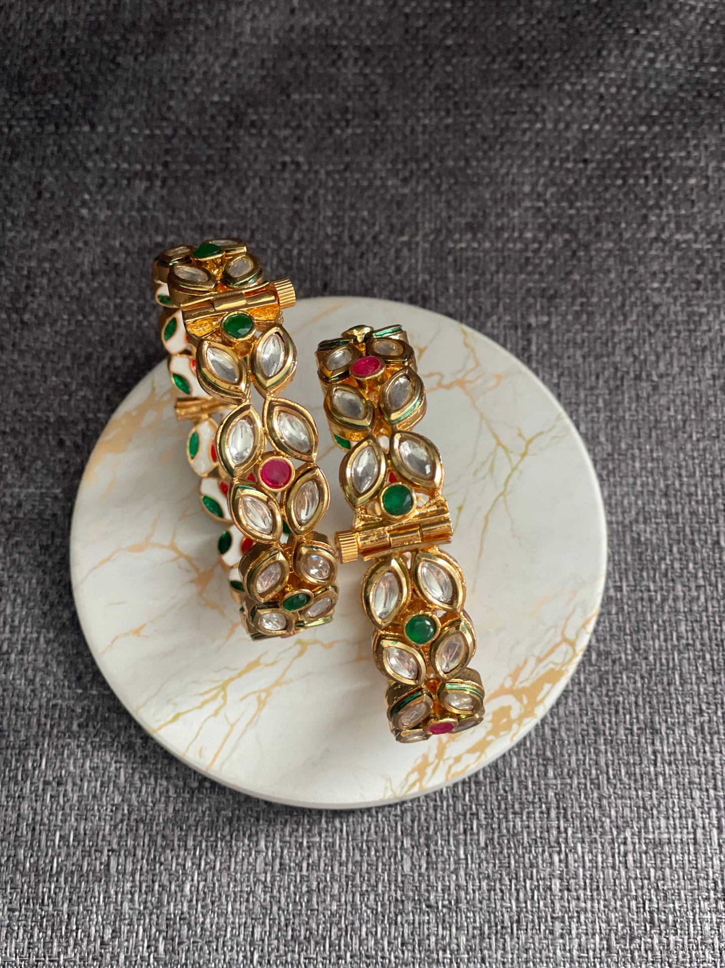 SAROJA - Gold plated Kundan with Meenakari openable Kada/Bangles in red - HOUSE OF SAANVI