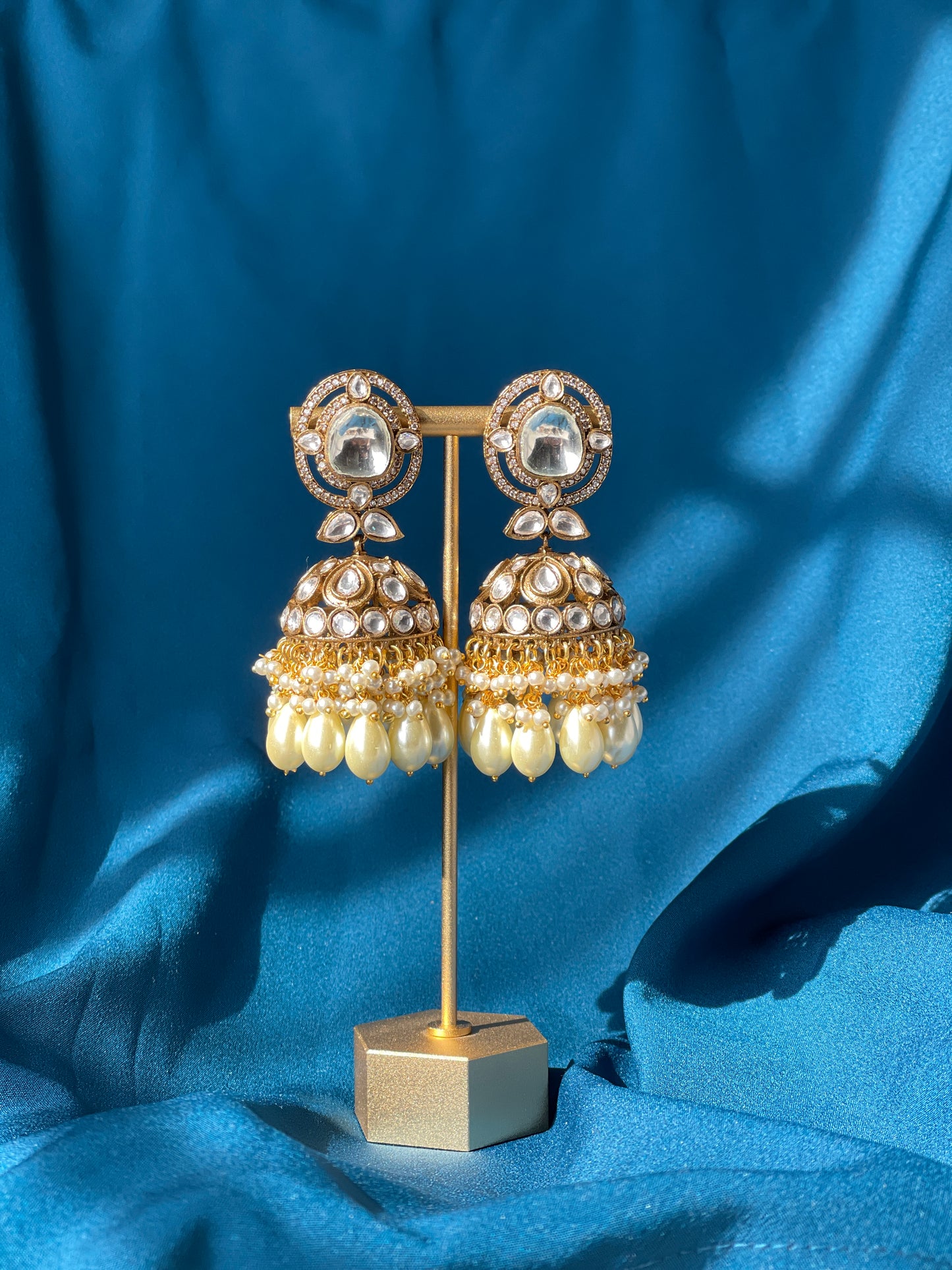 GAUHAR kundan jhumka - pearl - HOUSE OF SAANVI