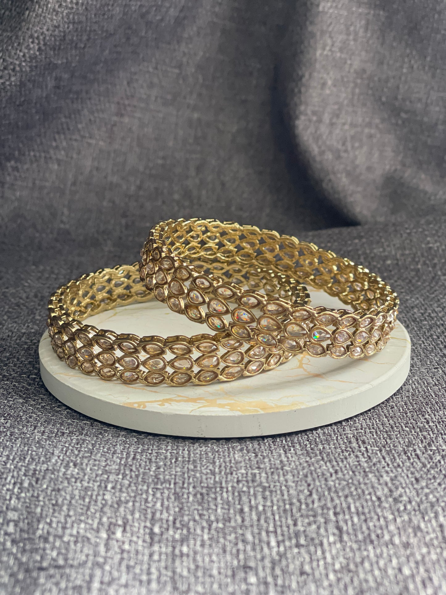 AADHYA - Antique Gold polish Polki openable Kada/Bangles
