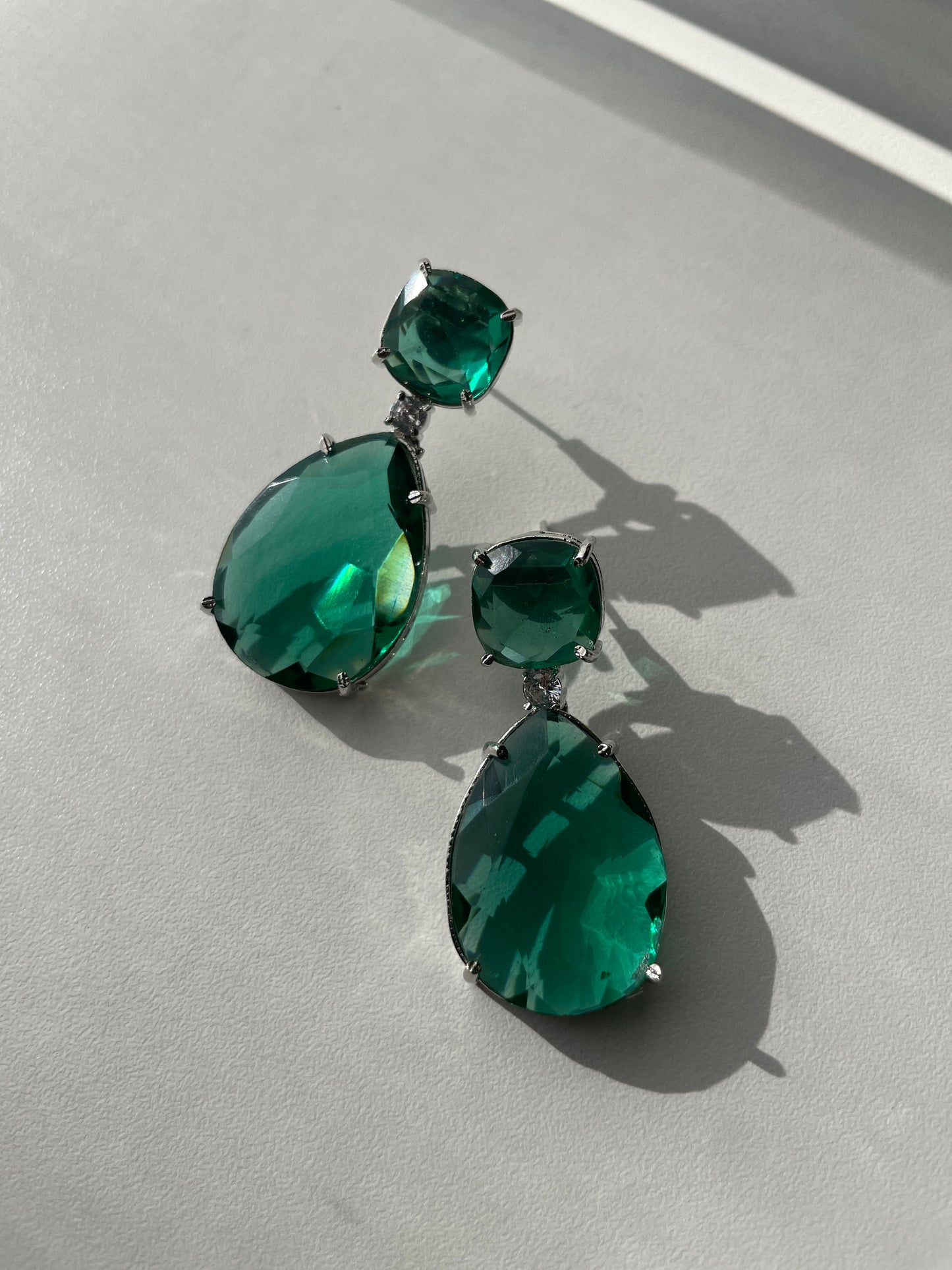 GIA - Crystal drop AD earrings in Emerald green - HOUSE OF SAANVI