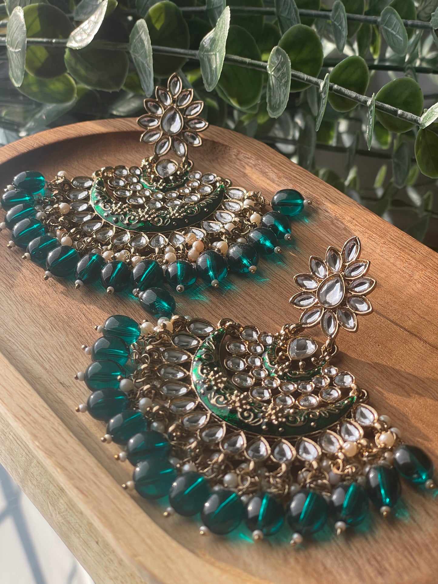 AASHVI Chandbali - Emerald green - HOUSE OF SAANVI