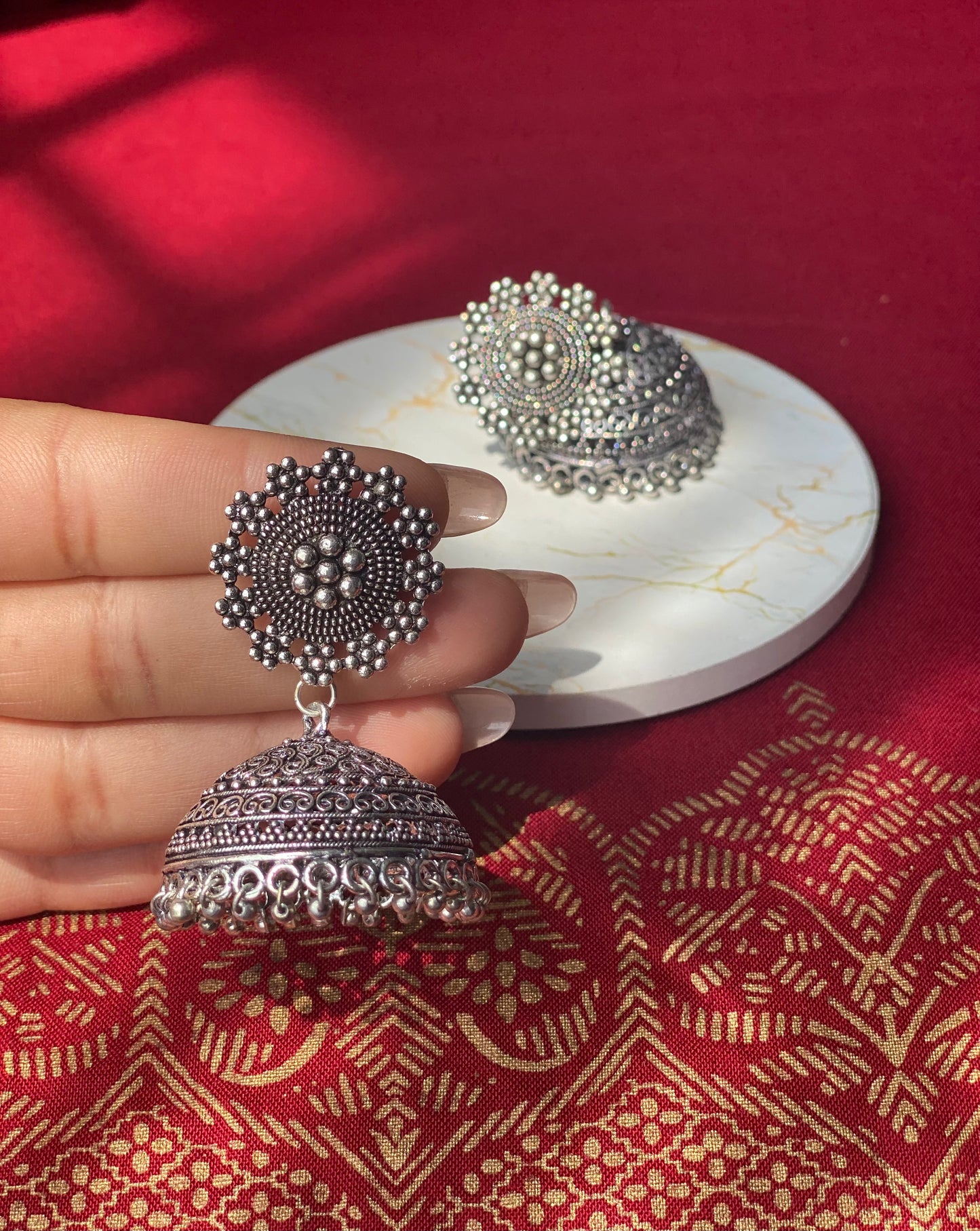 TANUSHREE black metal (oxidised) jhumka - HOUSE OF SAANVI