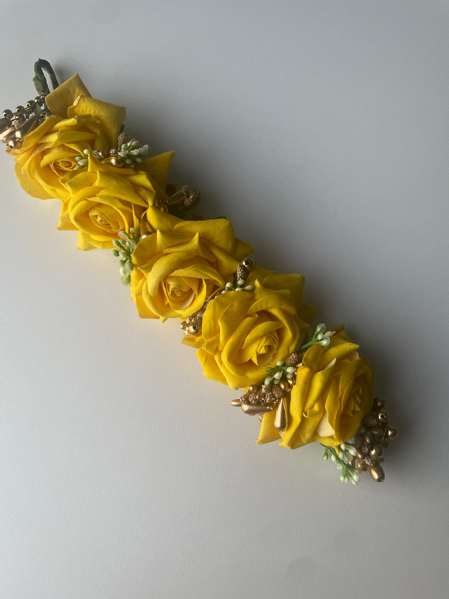 GOLDEN GRACE - artificial flowers hair accessory (veni/tiara) - HOUSE OF SAANVI