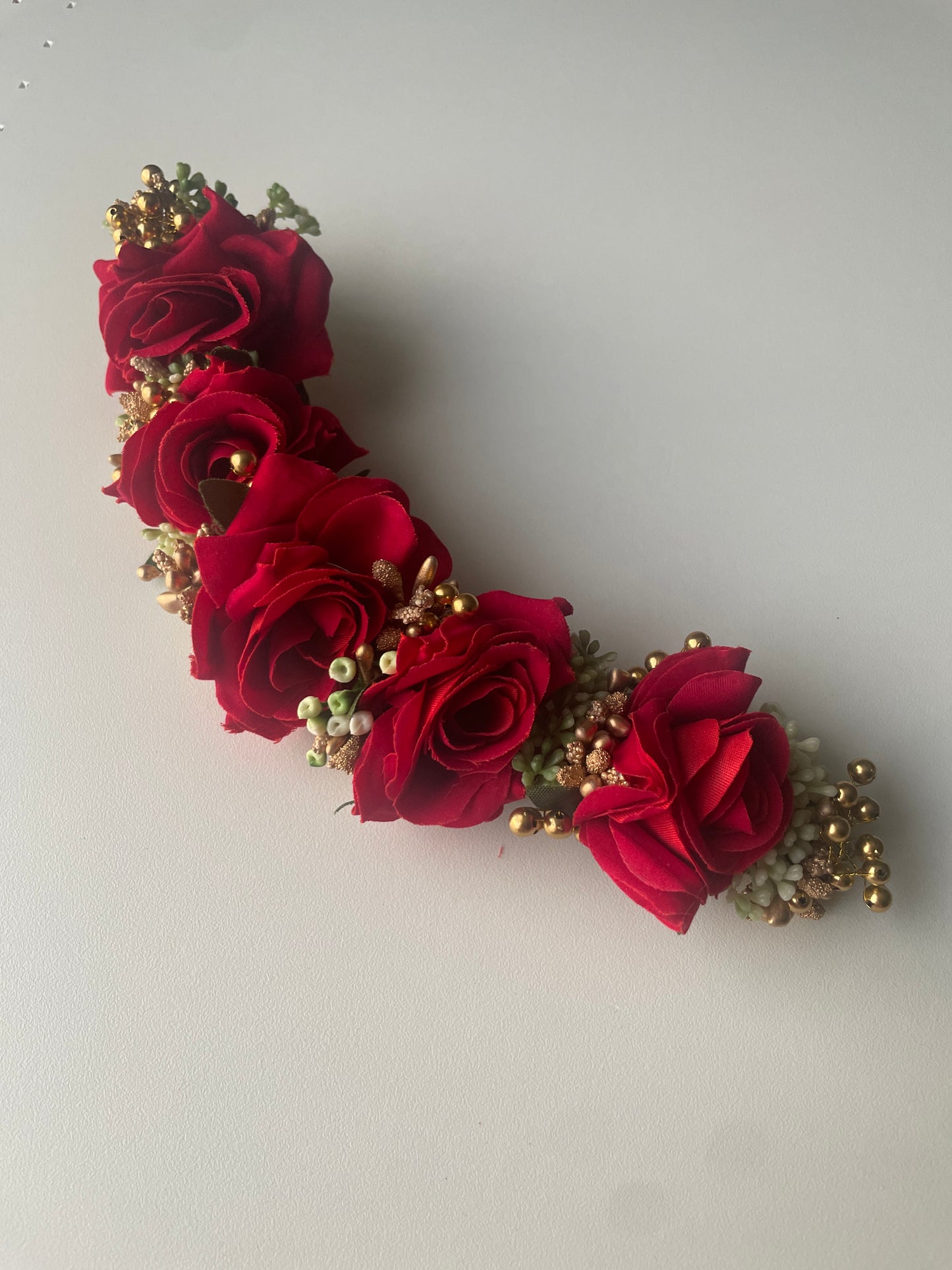 RED GRACE - artificial flowers hair accessory (veni/tiara) - HOUSE OF SAANVI