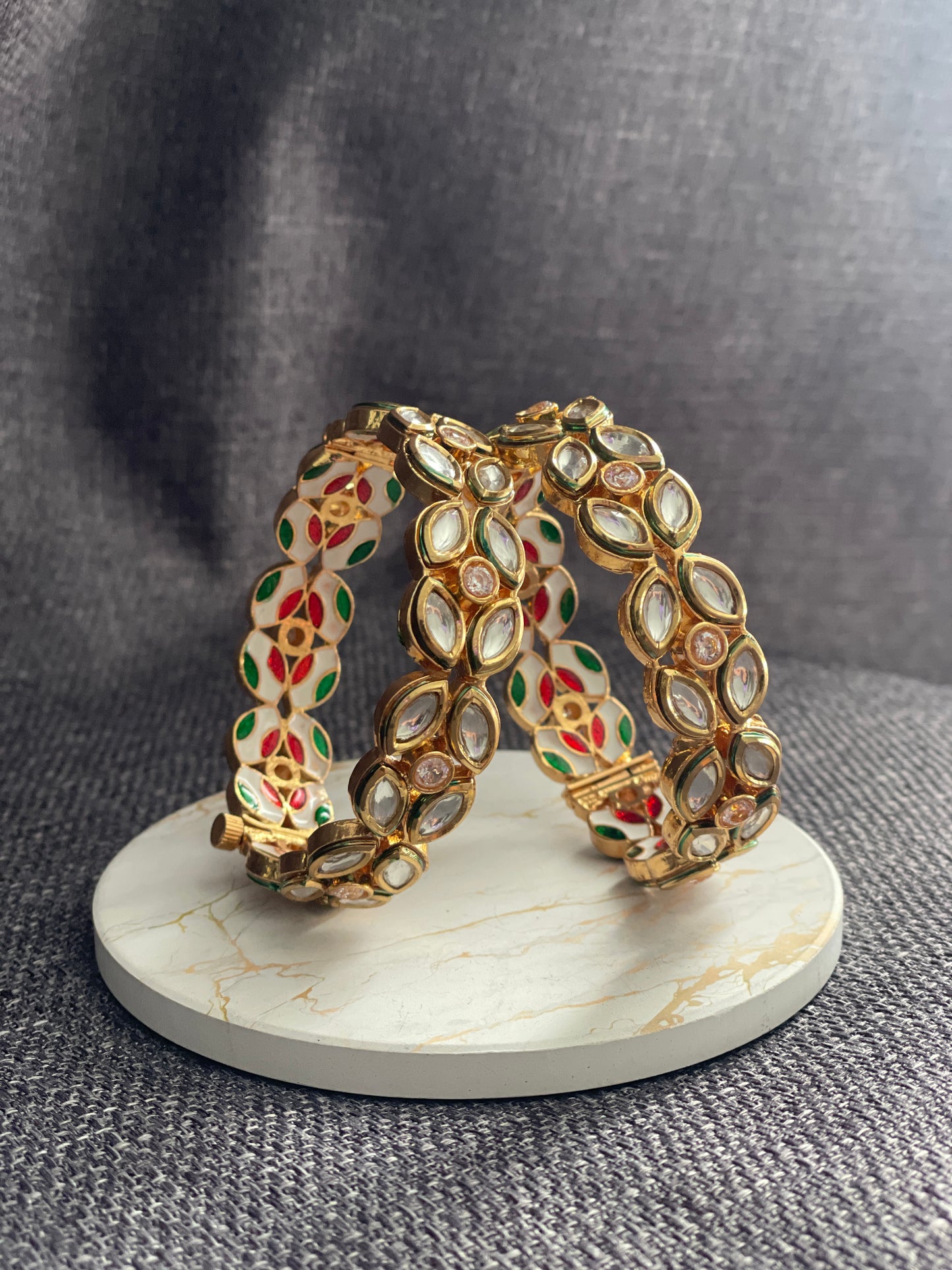 SAROJA - Gold plated Kundan with Meenakari openable Kada/Bangles - HOUSE OF SAANVI