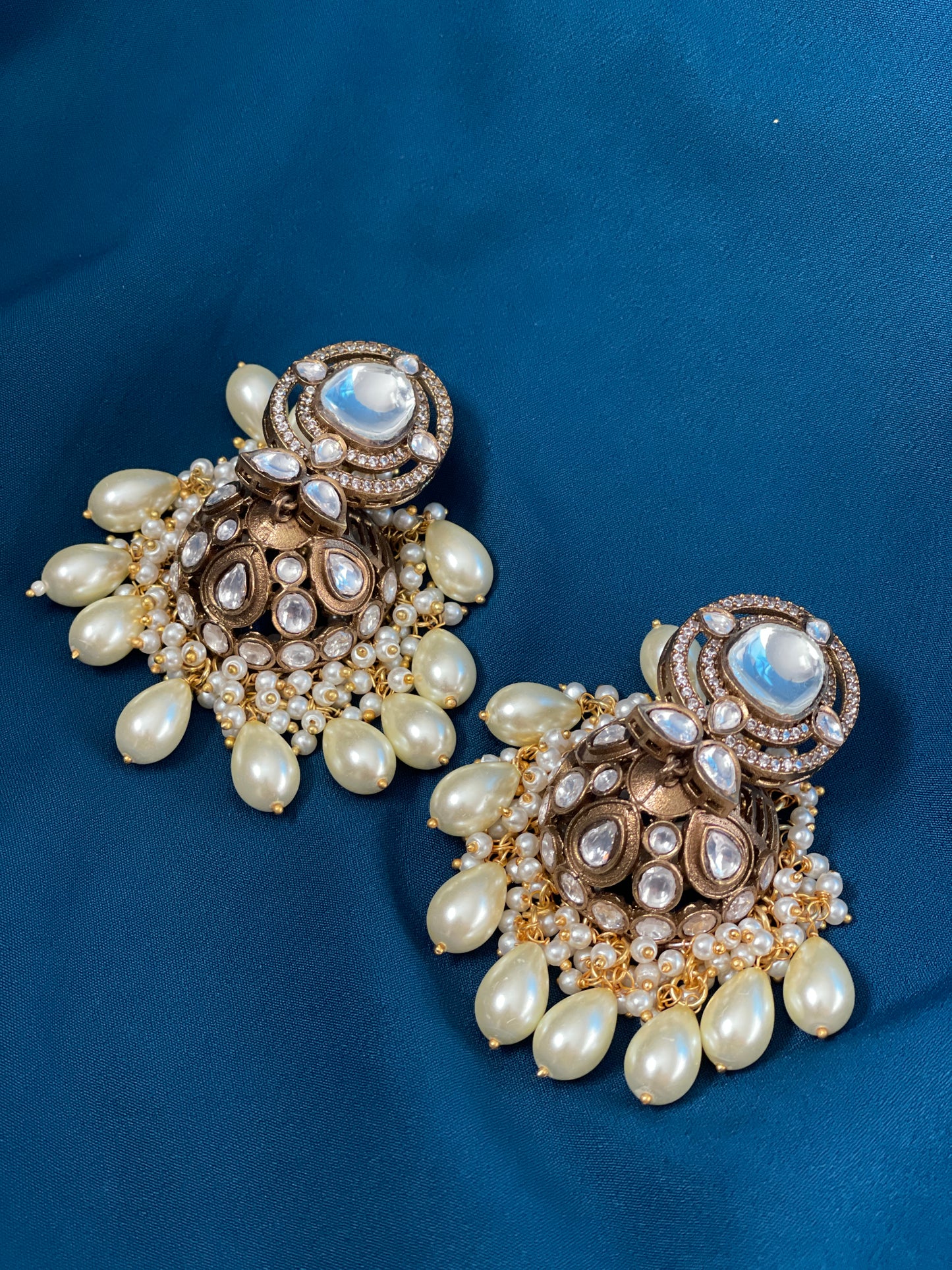 GAUHAR kundan jhumka - pearl - HOUSE OF SAANVI