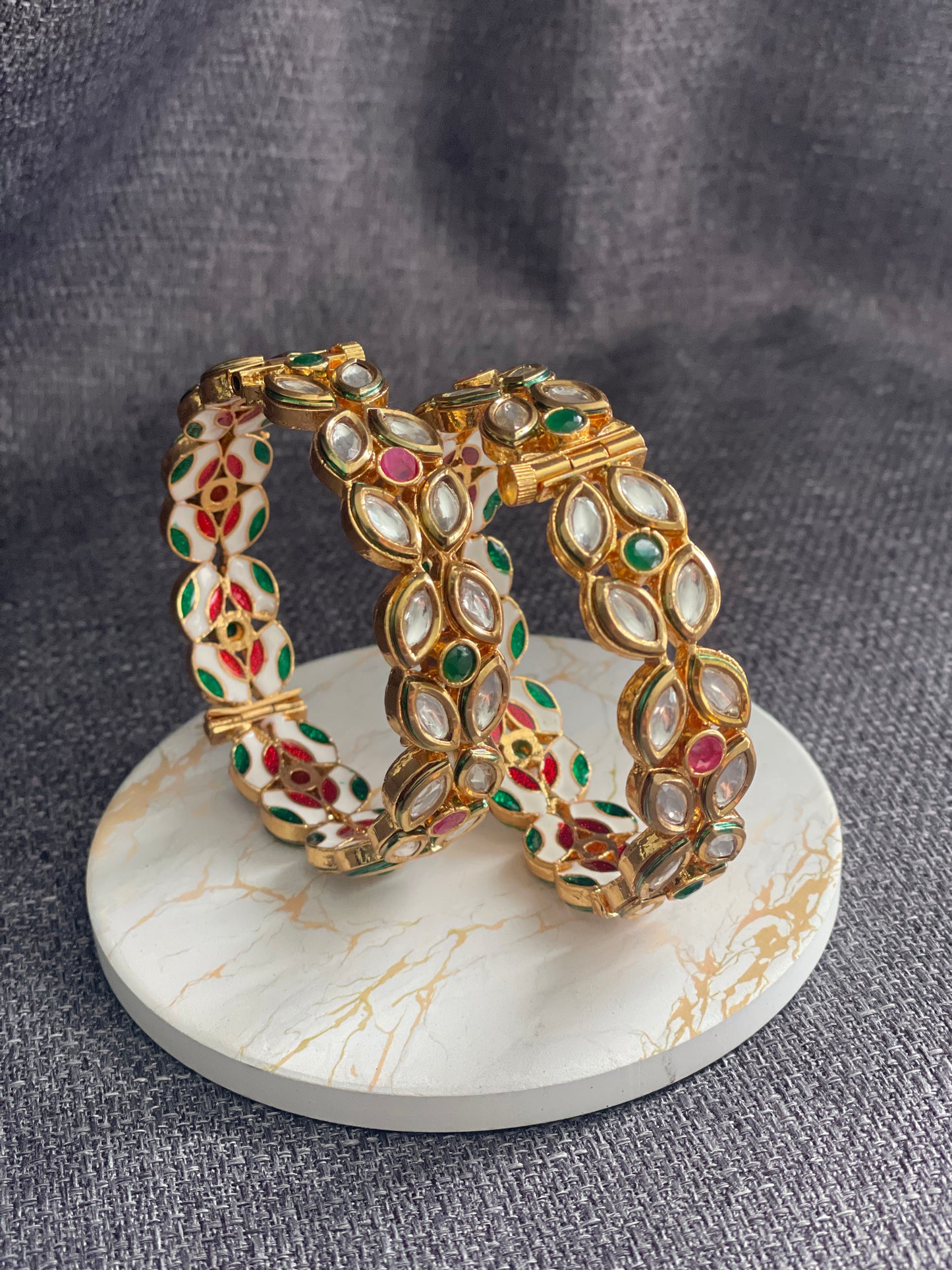 SAROJA - Gold plated Kundan with Meenakari openable Kada/Bangles in red - HOUSE OF SAANVI