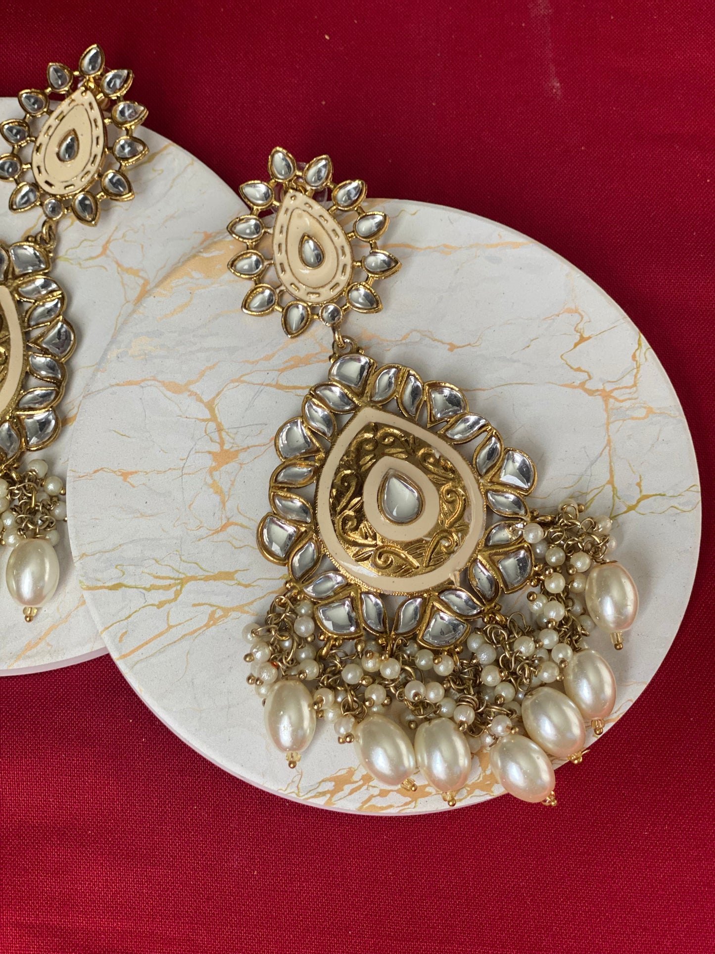 BANI Kundan Chandbali - Pearl white - HOUSE OF SAANVI