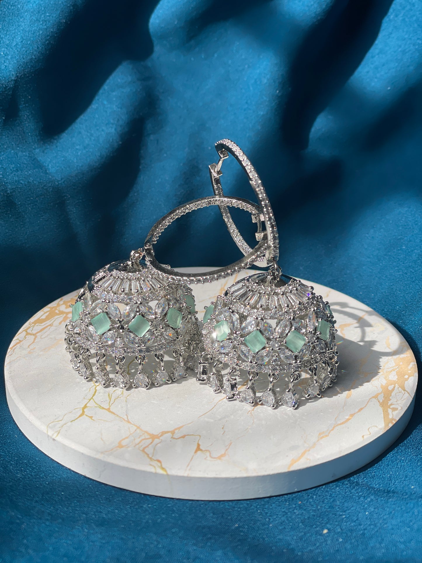 ASIFA AD hoop jhumka - Mint - HOUSE OF SAANVI
