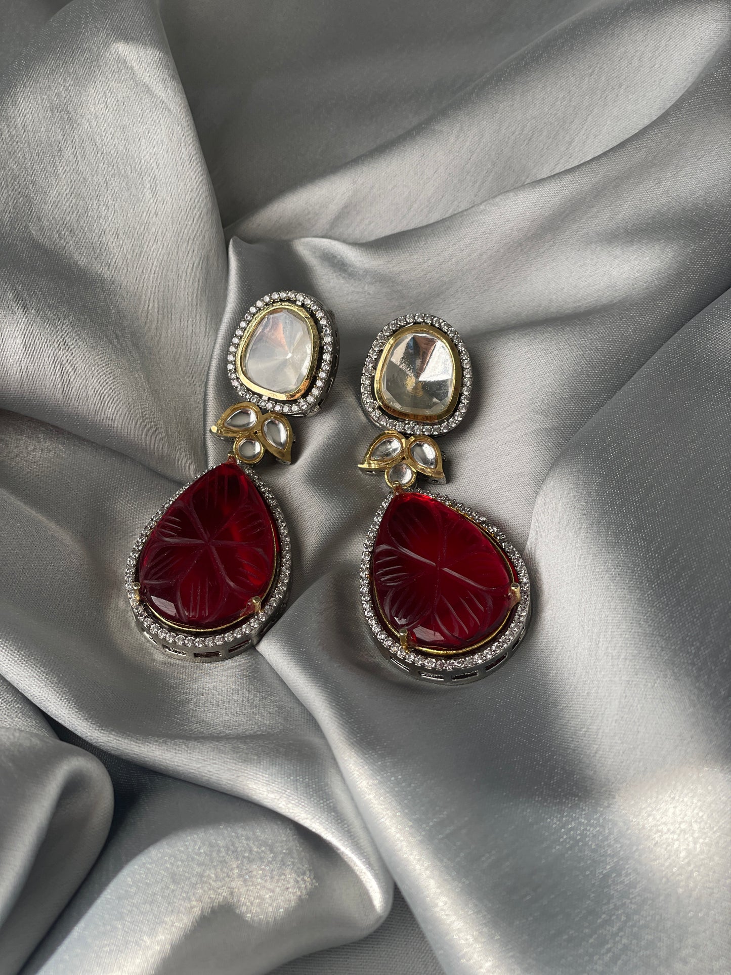 LAILY Uncut Kundan Drop Earrings - Red