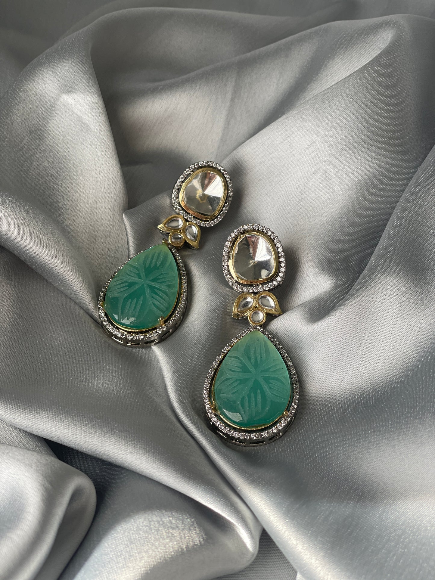 LAILY Uncut Kundan Drop Earrings - Mint