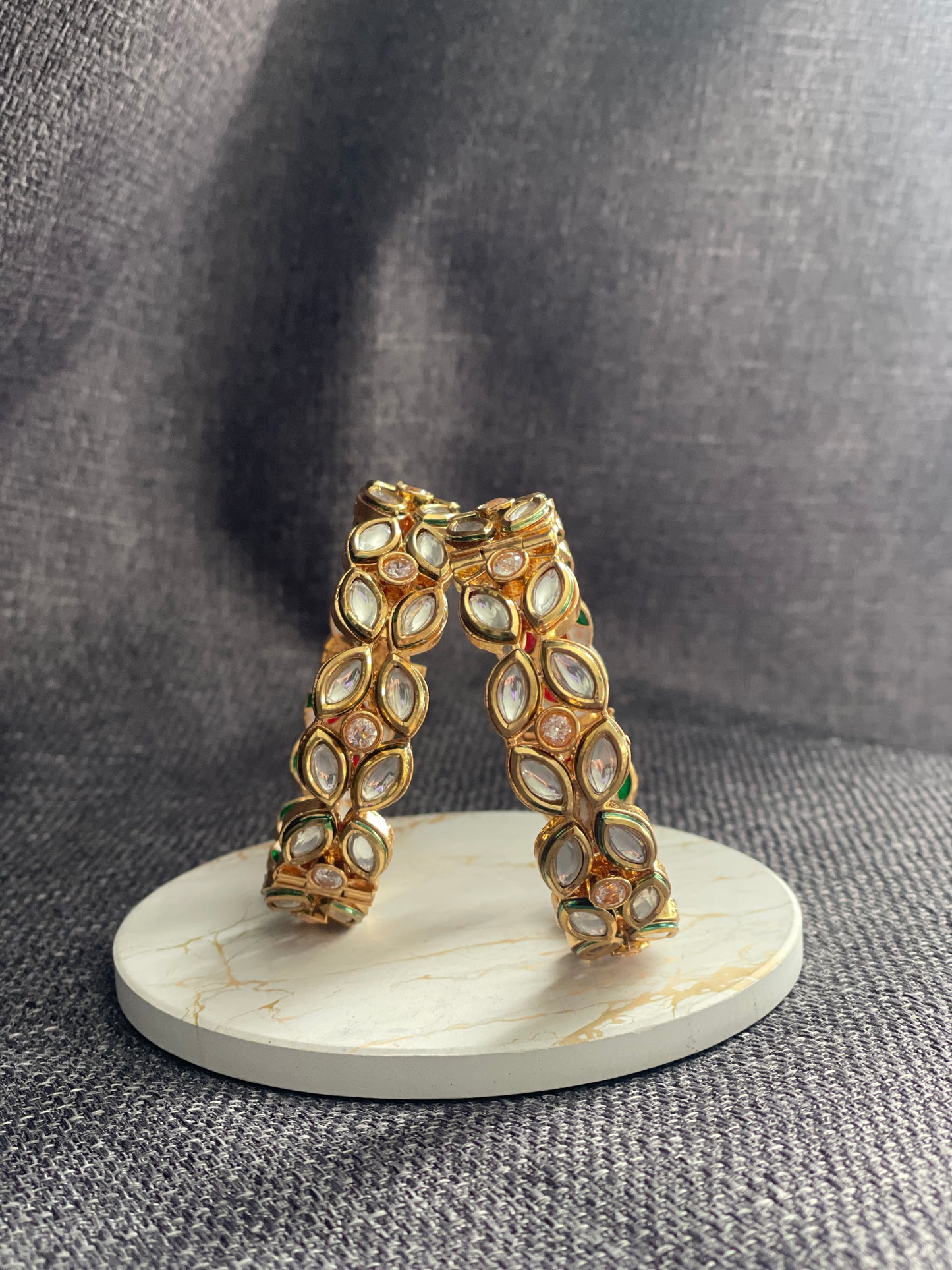 SAROJA - Gold plated Kundan with Meenakari openable Kada/Bangles - HOUSE OF SAANVI