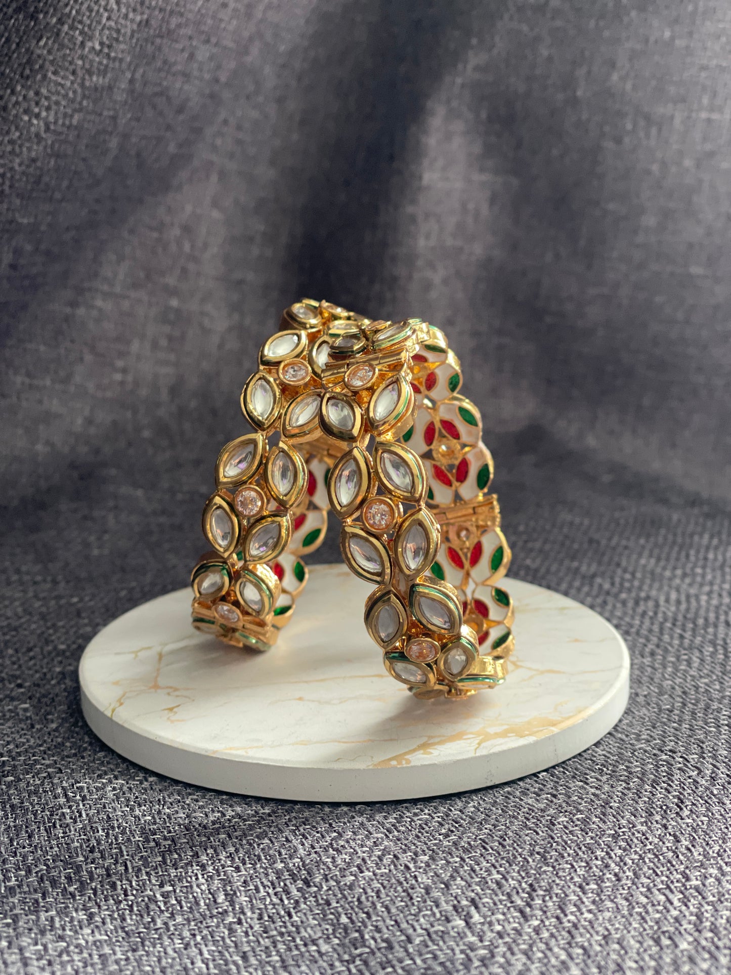 SAROJA - Gold plated Kundan with Meenakari openable Kada/Bangles - HOUSE OF SAANVI