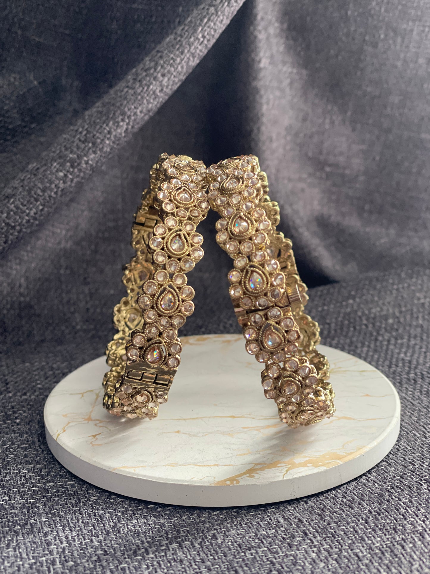 ARAADHYA - Antique Gold polish Polki openable Kada/Bangles - HOUSE OF SAANVI
