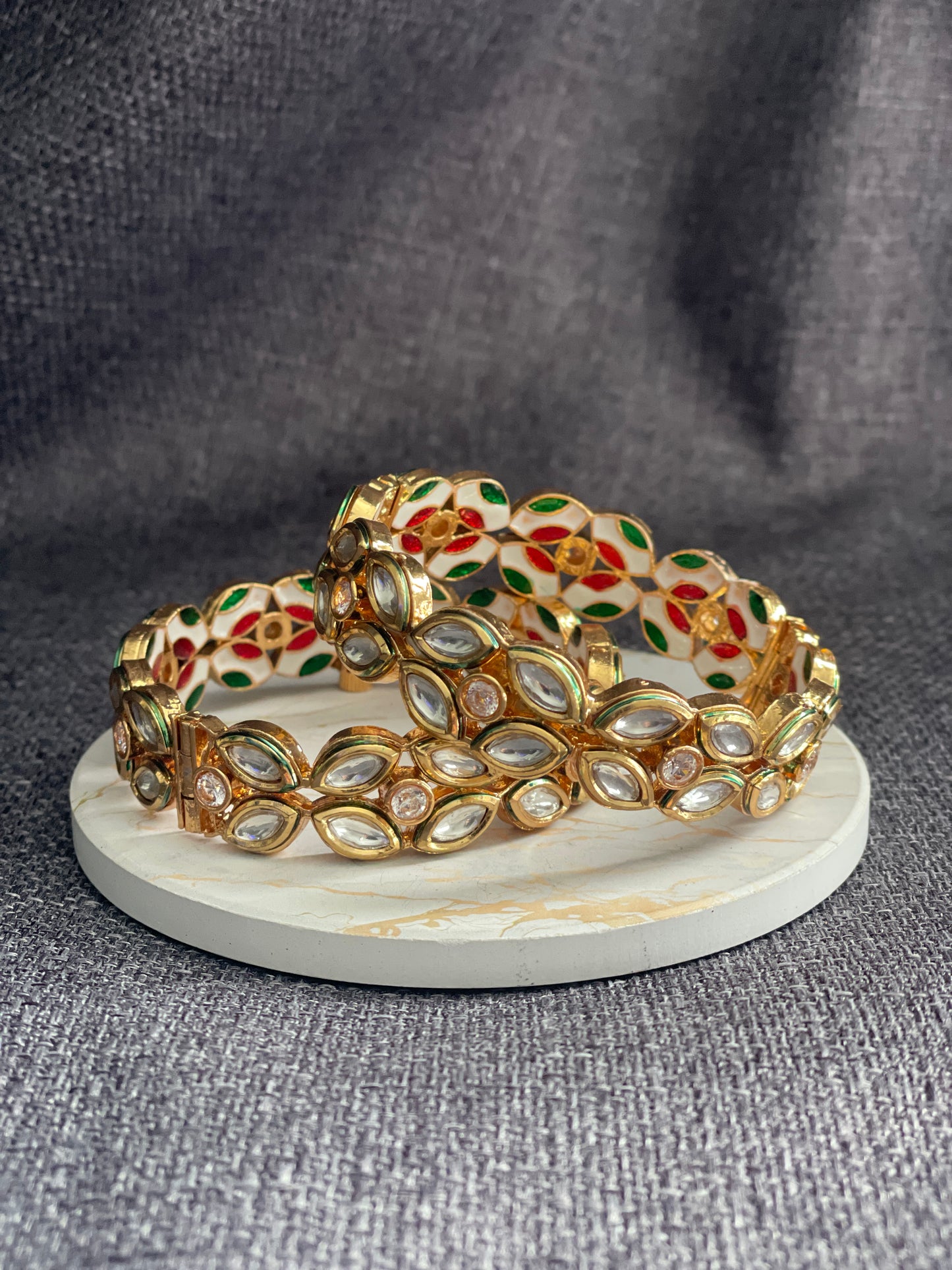 SAROJA - Gold plated Kundan with Meenakari openable Kada/Bangles - HOUSE OF SAANVI