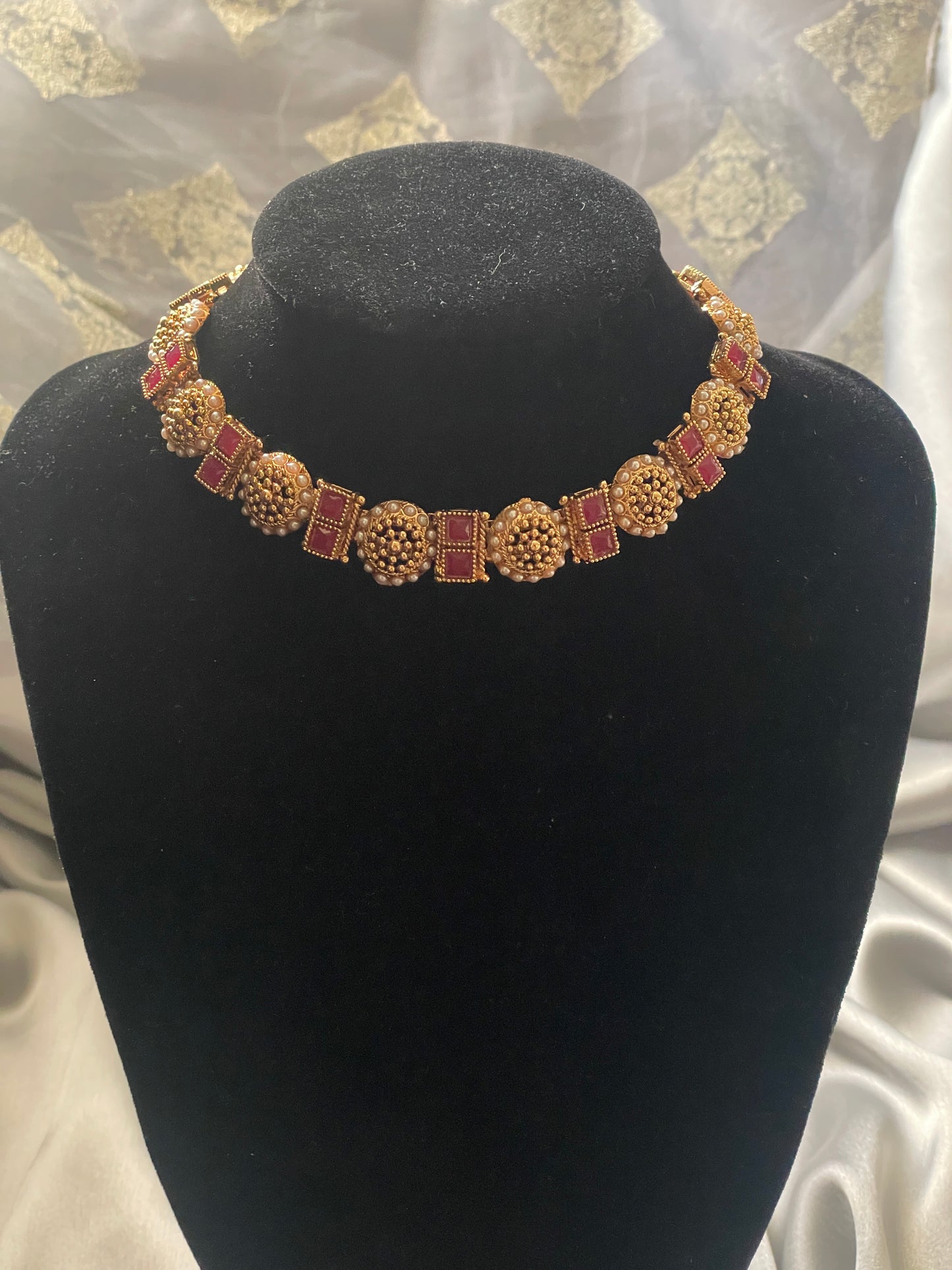 VAANI - Temple Style Gold Necklace Set in Red
