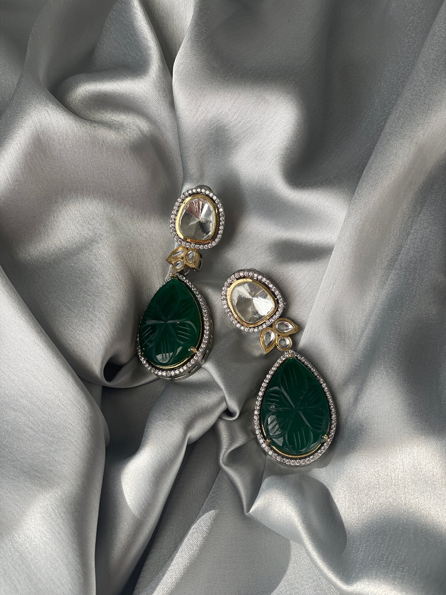 LAILY Uncut Kundan Drop Earrings - Green