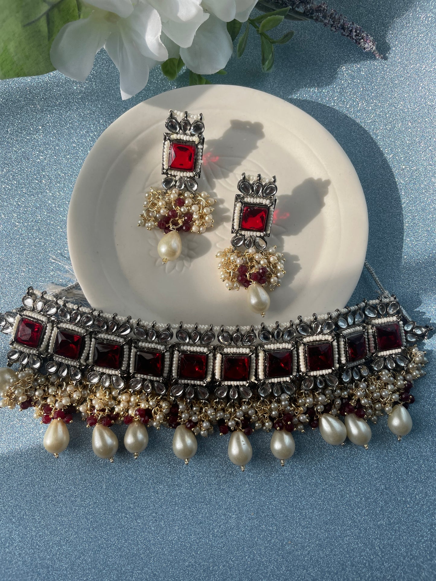 RAMYA choker set - Ruby - HOUSE OF SAANVI