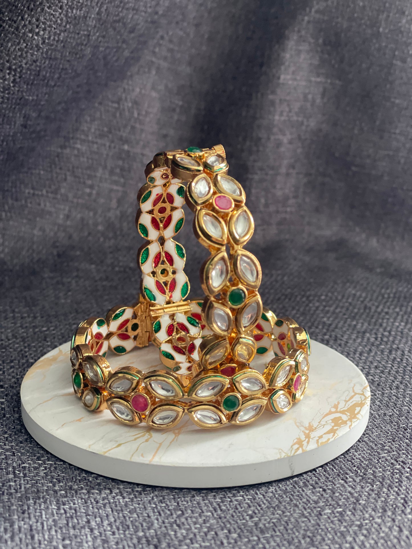 SAROJA - Gold plated Kundan with Meenakari openable Kada/Bangles in red - HOUSE OF SAANVI