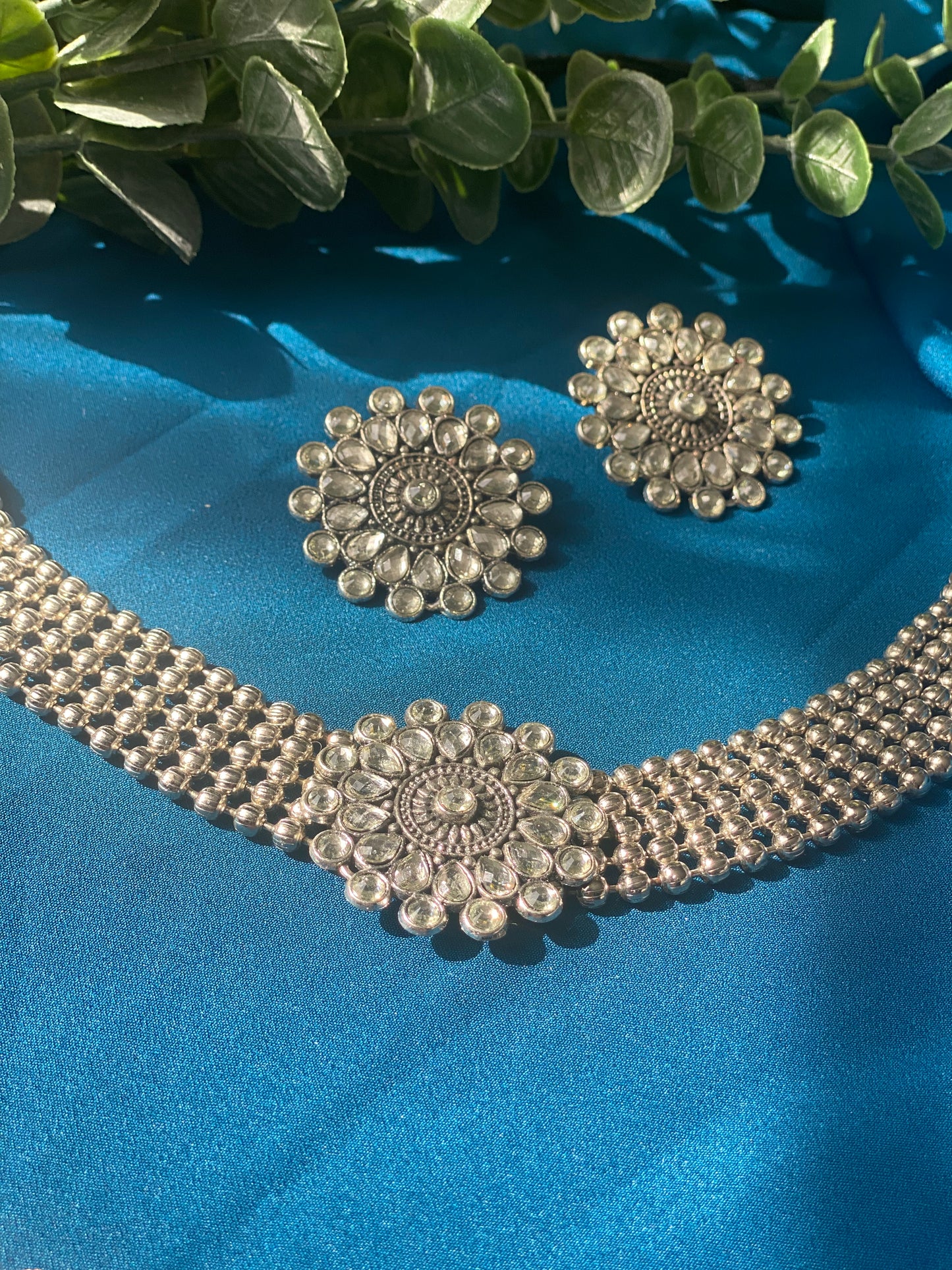 URVI Oxidised Necklace in Silver - HOUSE OF SAANVI