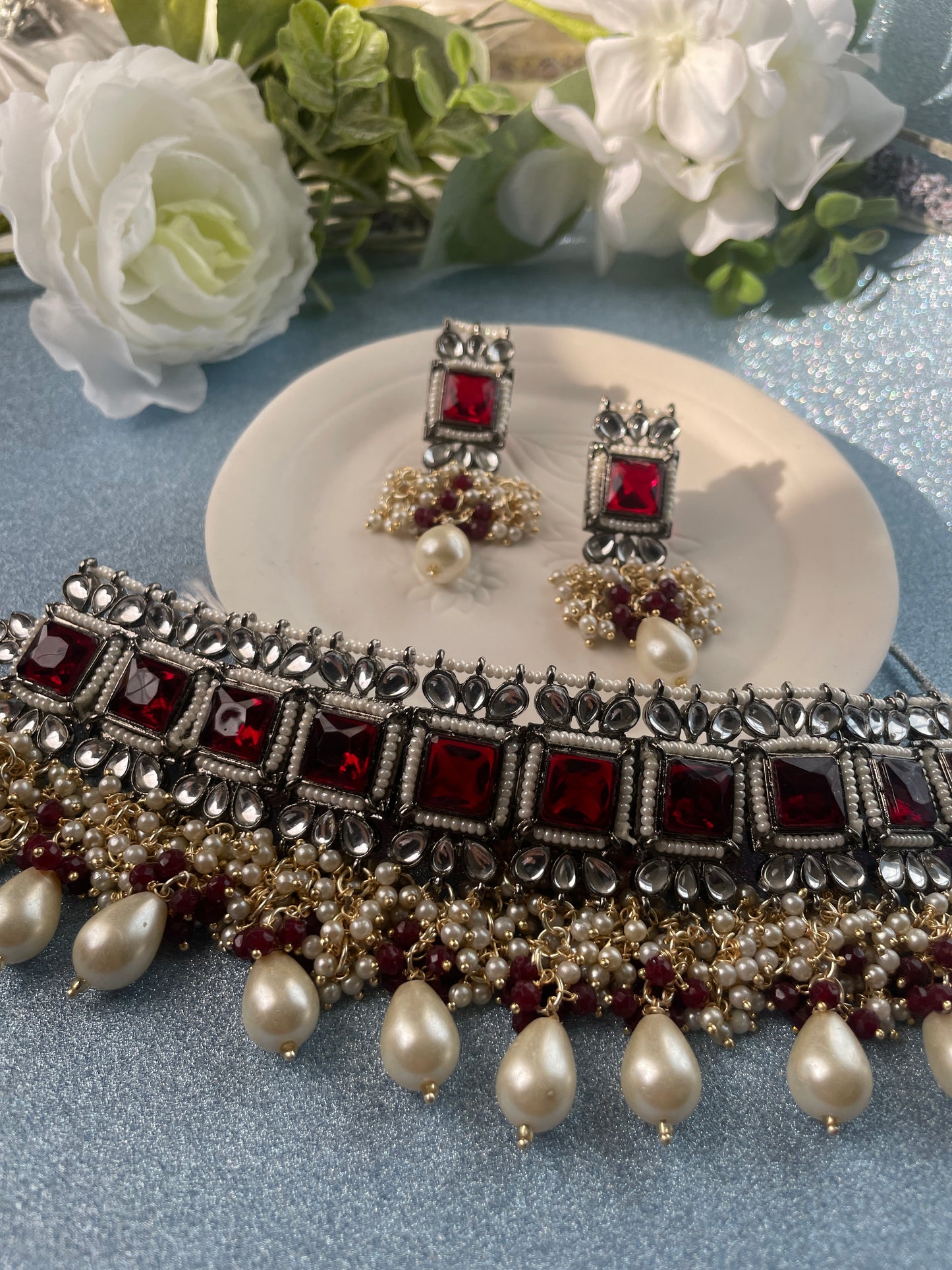RAMYA choker set - Ruby - HOUSE OF SAANVI