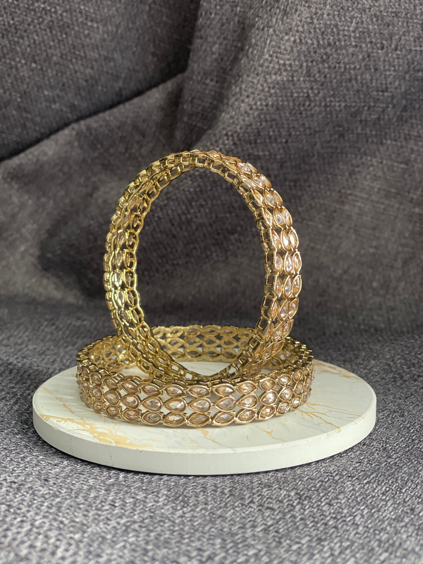 AADHYA - Antique Gold polish Polki openable Kada/Bangles