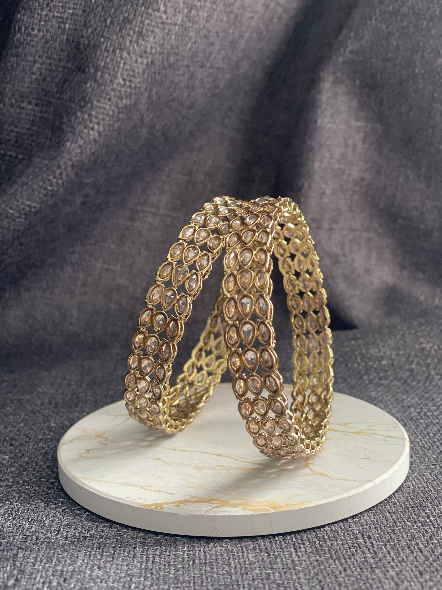 AADHYA - Antique Gold polish Polki openable Kada/Bangles
