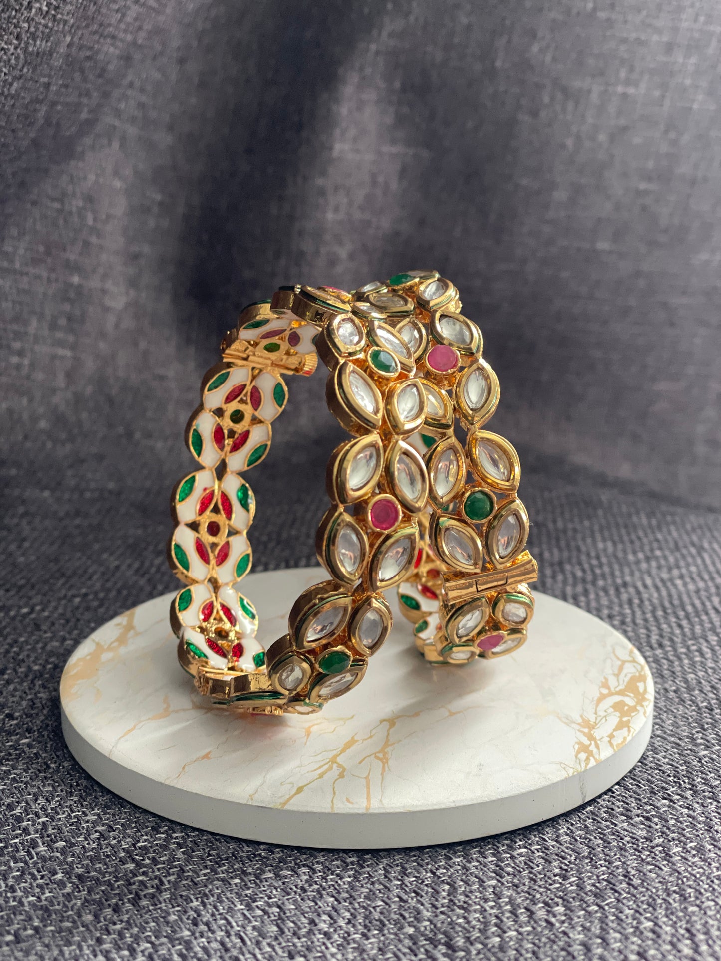 SAROJA - Gold plated Kundan with Meenakari openable Kada/Bangles in red - HOUSE OF SAANVI