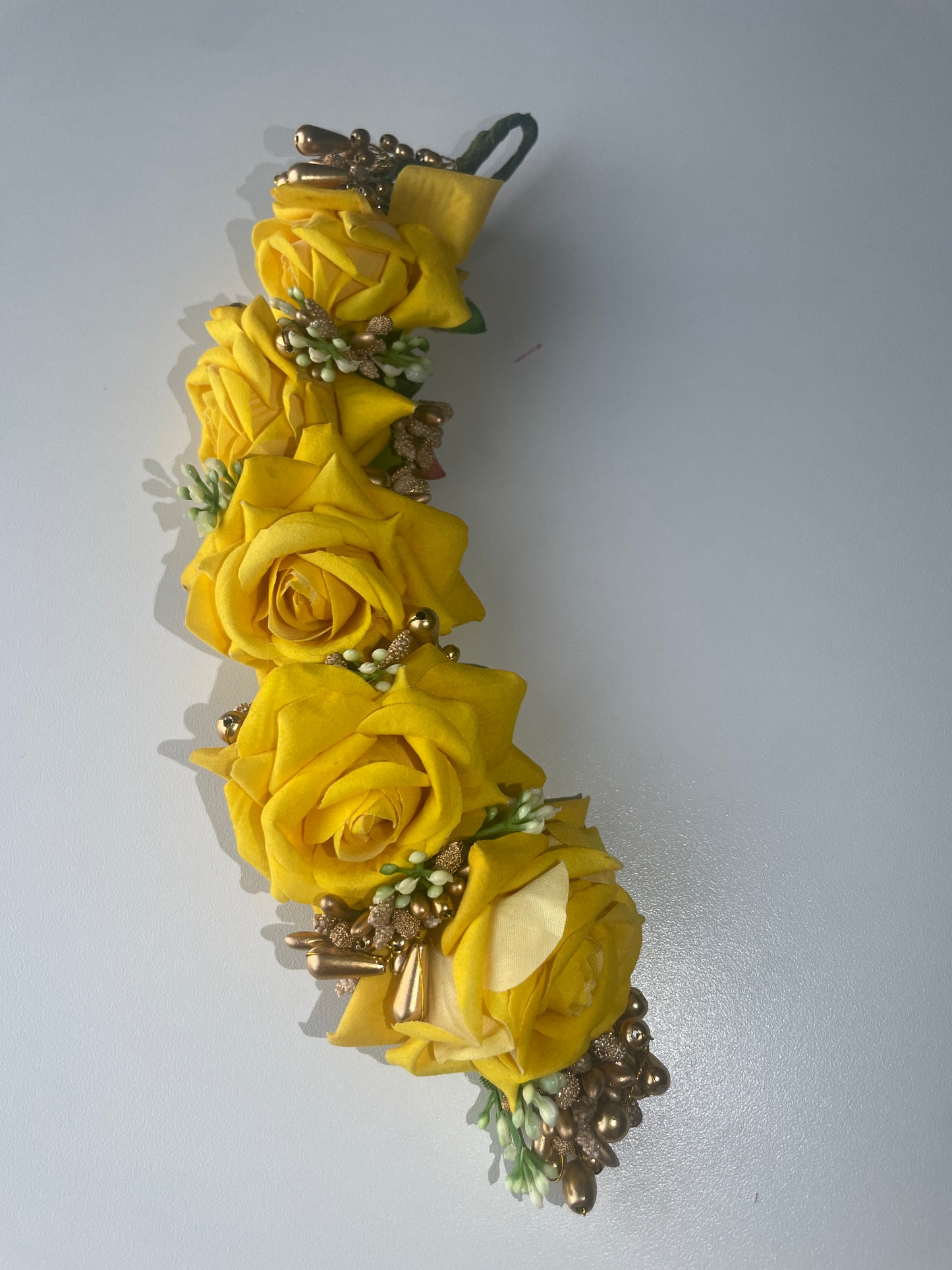 GOLDEN GRACE - artificial flowers hair accessory (veni/tiara) - HOUSE OF SAANVI