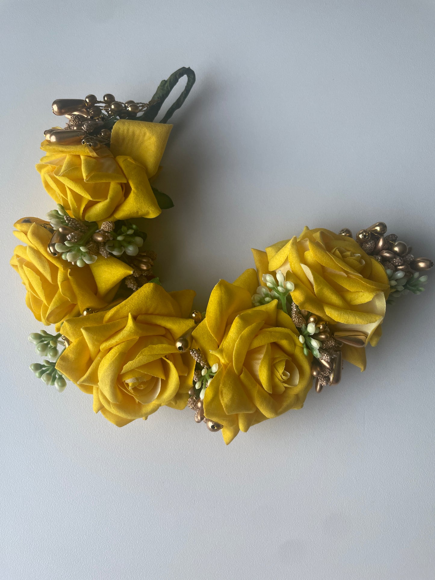 GOLDEN GRACE - artificial flowers hair accessory (veni/tiara) - HOUSE OF SAANVI