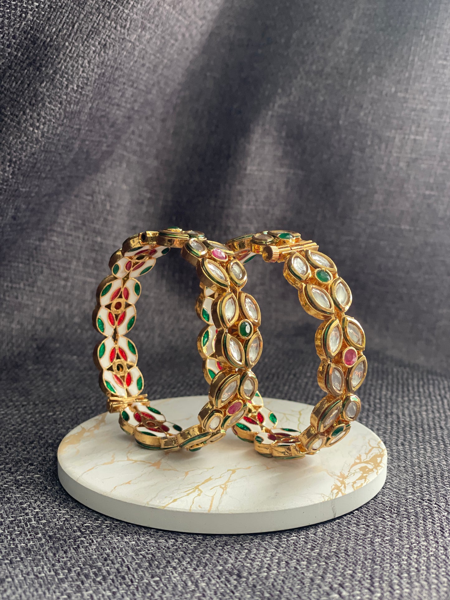SAROJA - Gold plated Kundan with Meenakari openable Kada/Bangles in red - HOUSE OF SAANVI