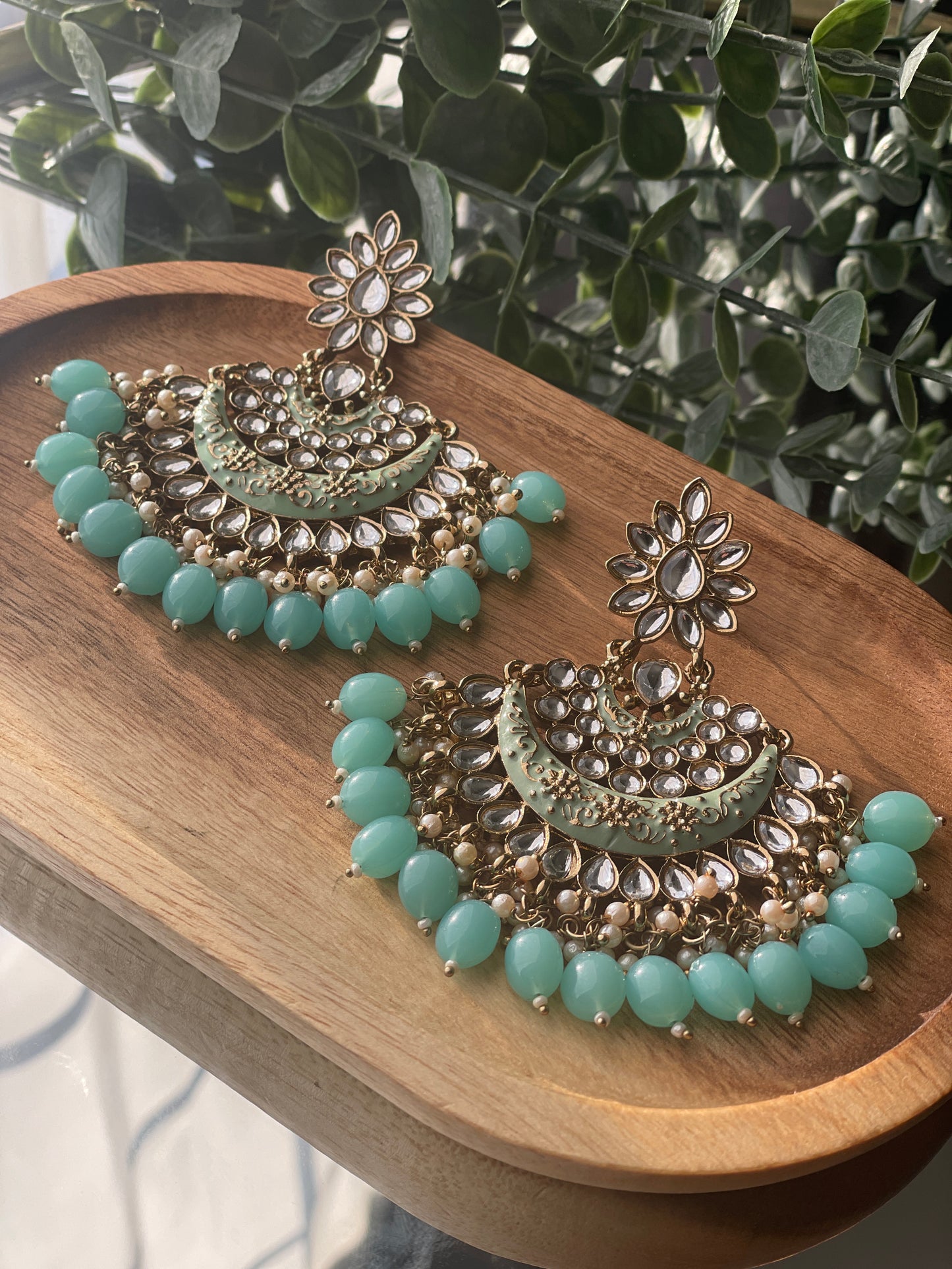 AASHVI Chandbali - Mint green - HOUSE OF SAANVI