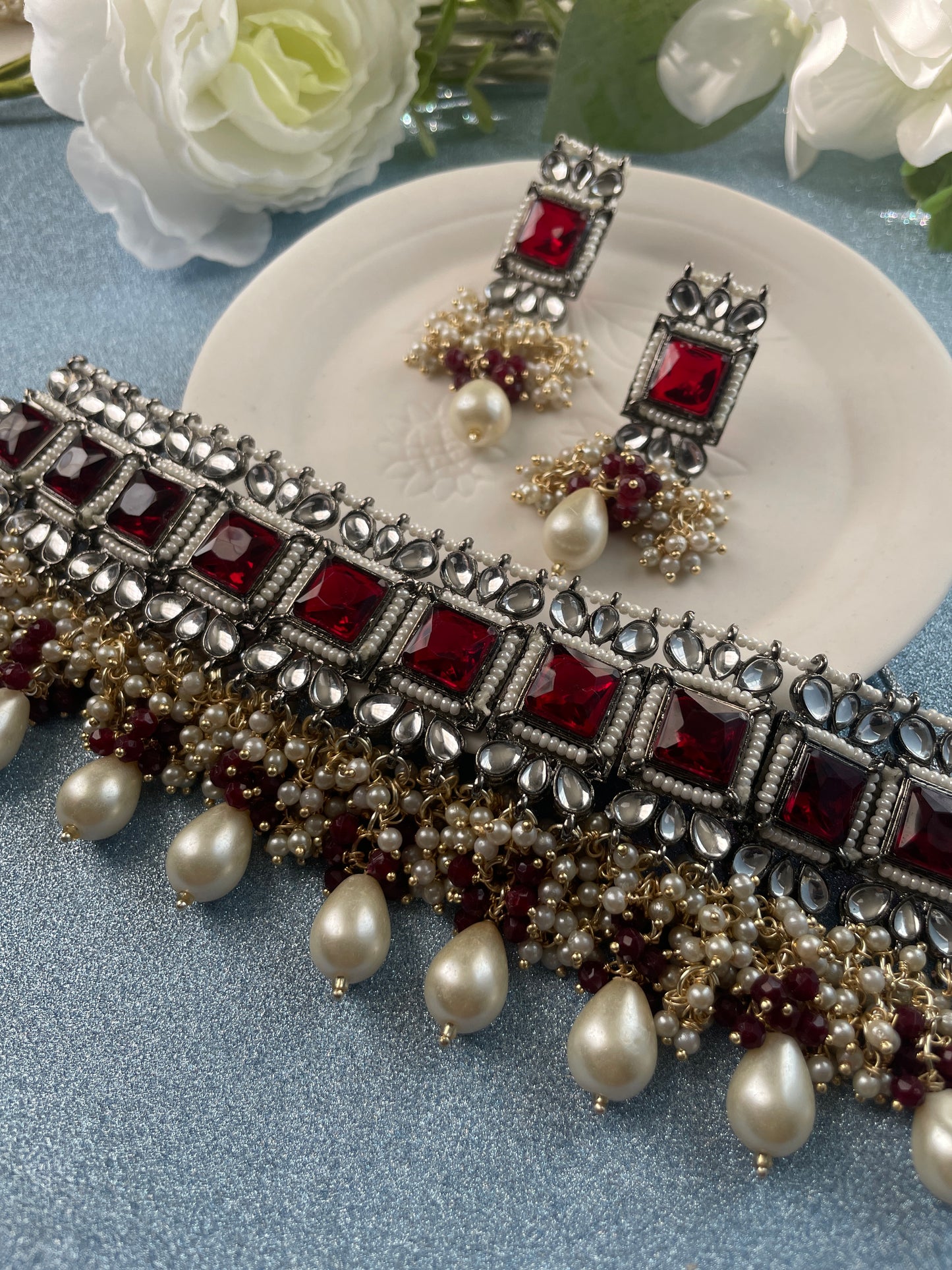 RAMYA choker set - Ruby - HOUSE OF SAANVI