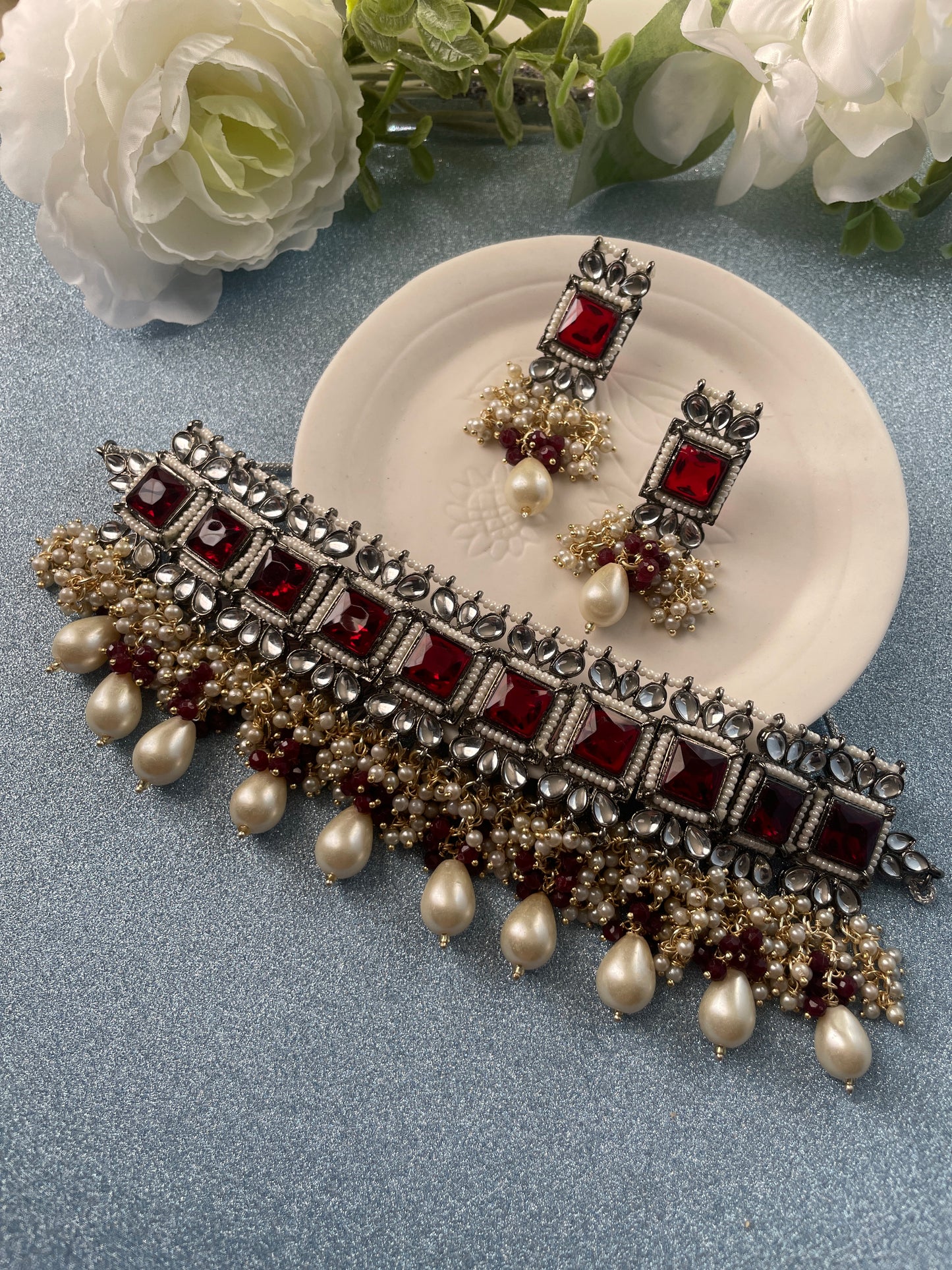 RAMYA choker set - Ruby - HOUSE OF SAANVI