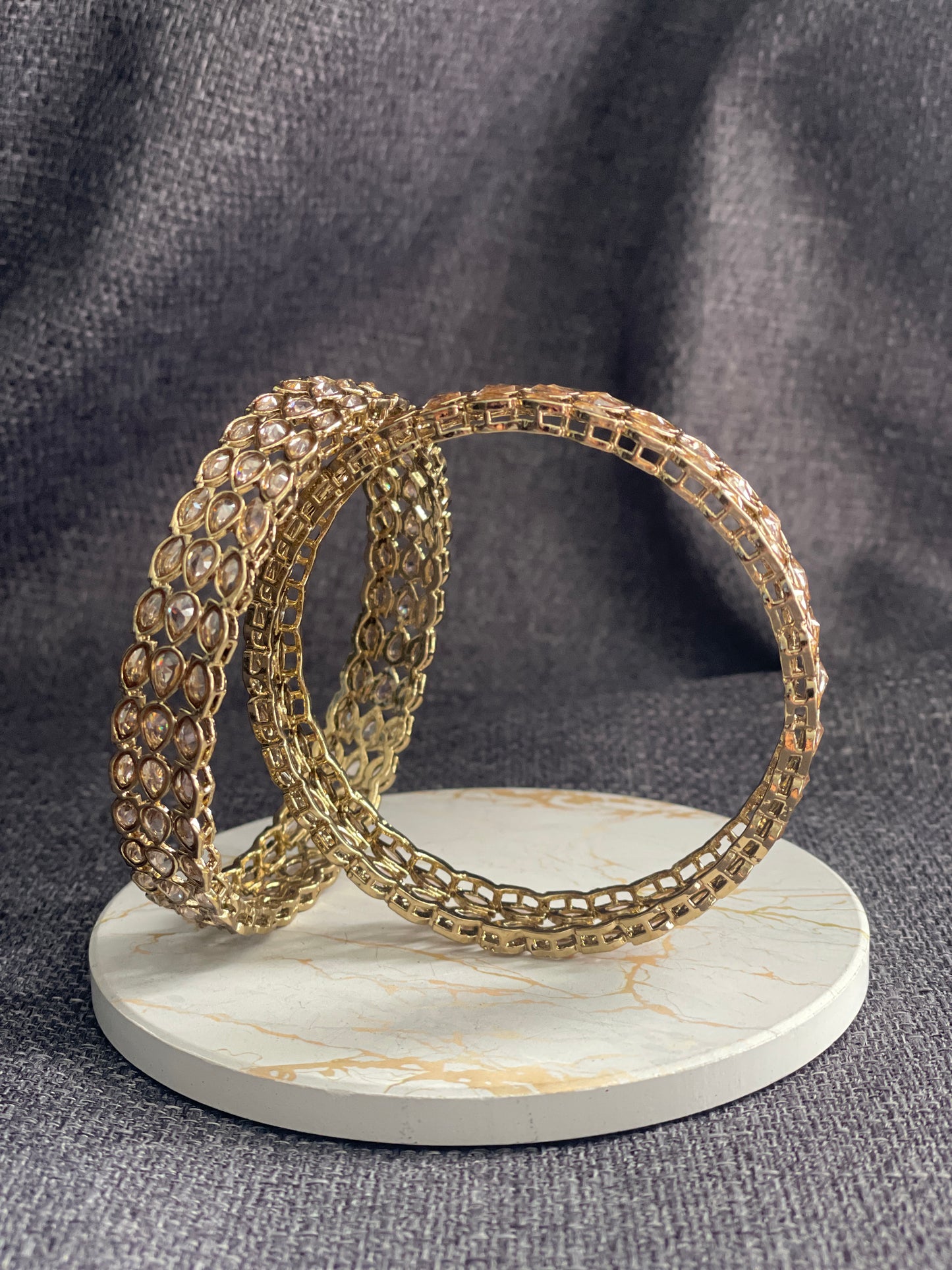AADHYA - Antique Gold polish Polki openable Kada/Bangles