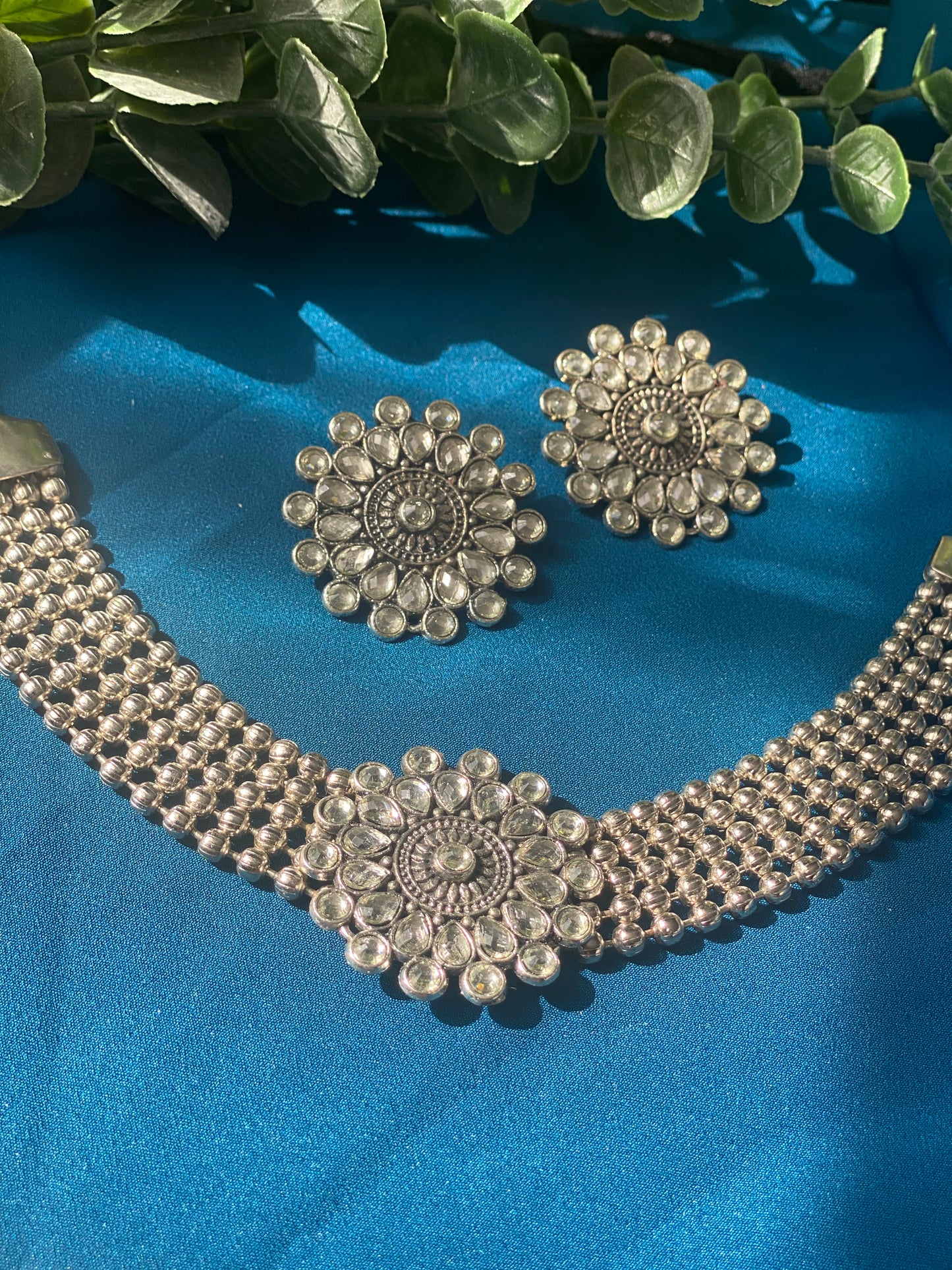 URVI Oxidised Necklace in Silver - HOUSE OF SAANVI