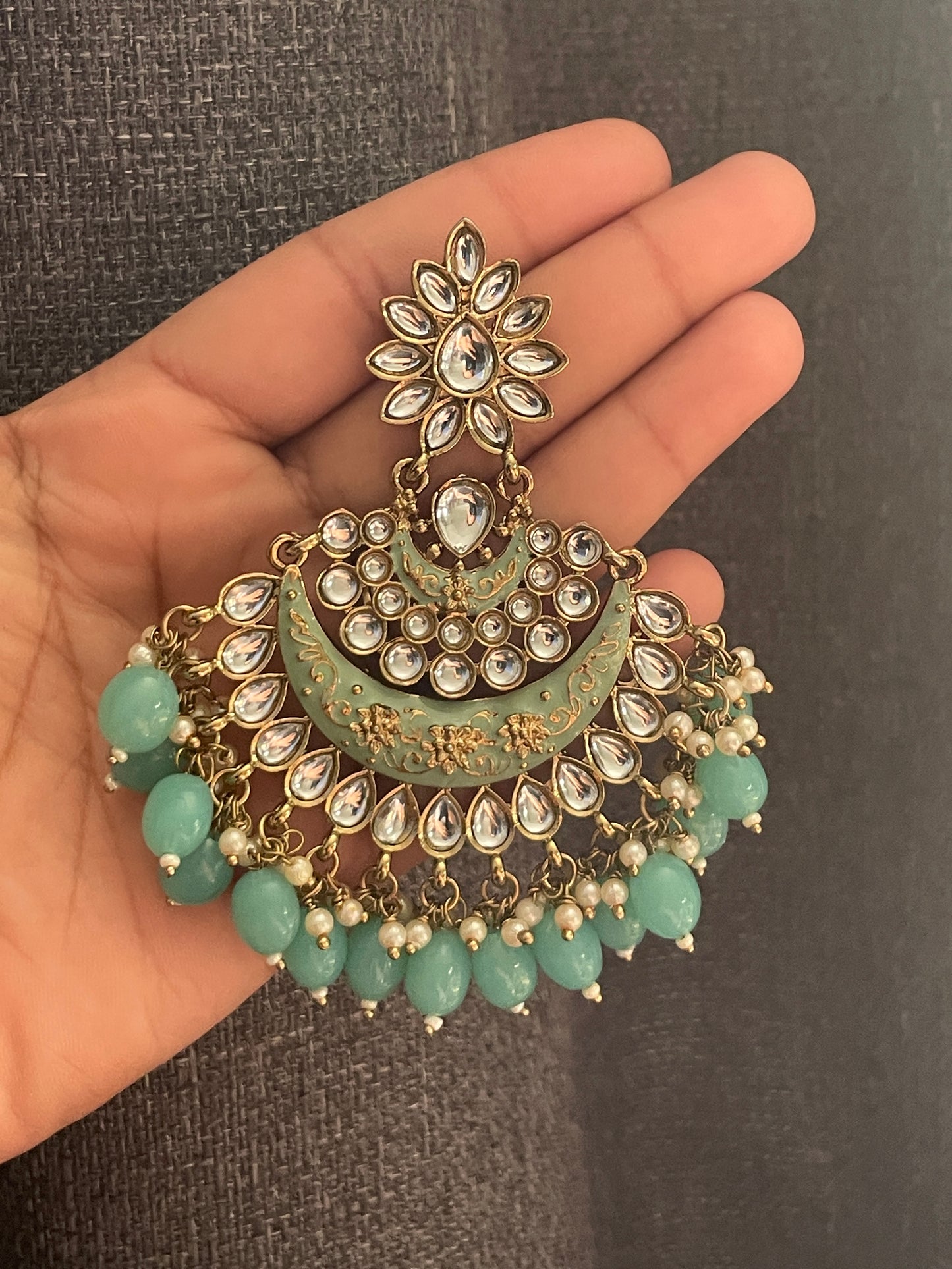 AASHVI Chandbali - Mint green - HOUSE OF SAANVI